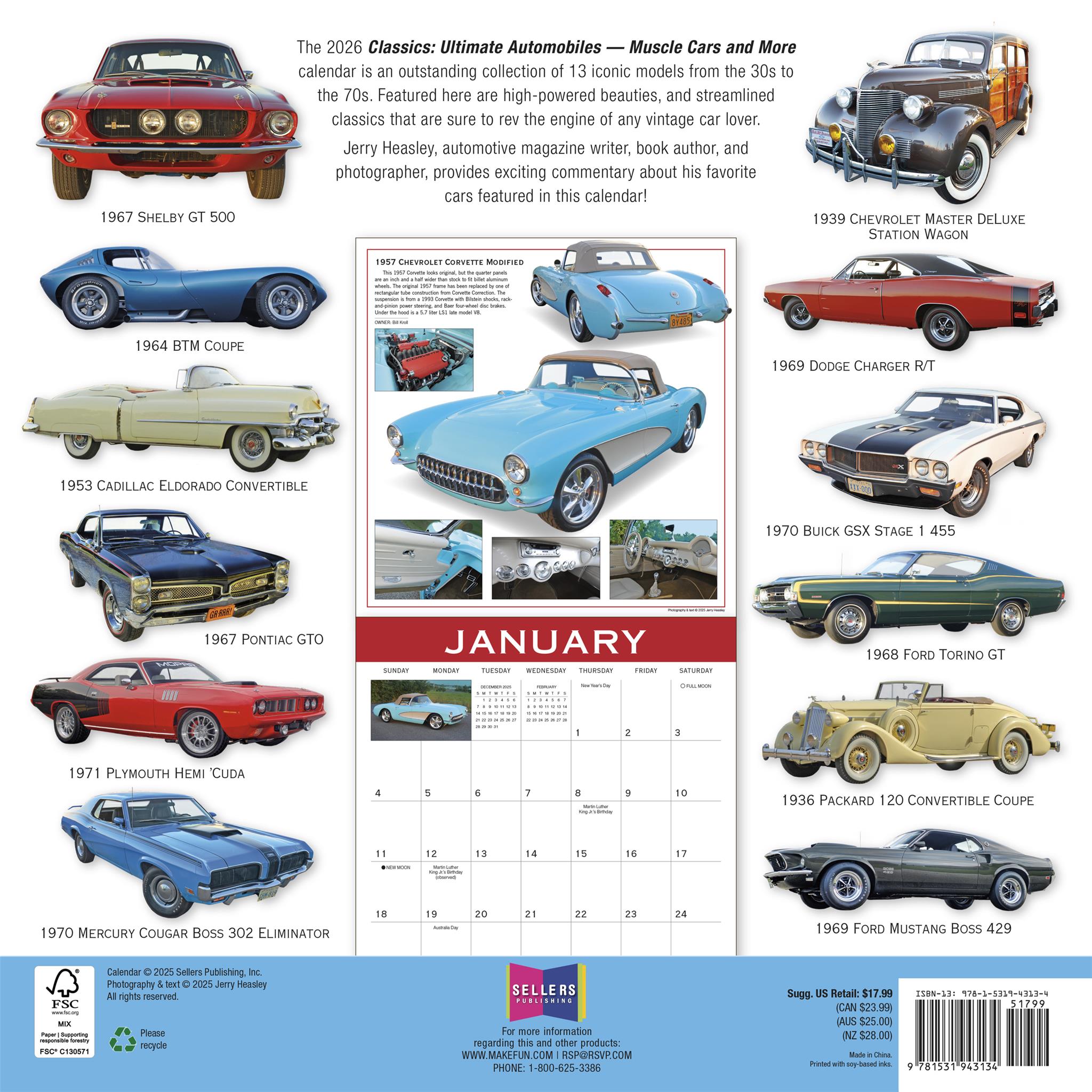 Classics Ultimate Automobiles 2026 Wall Calendar
