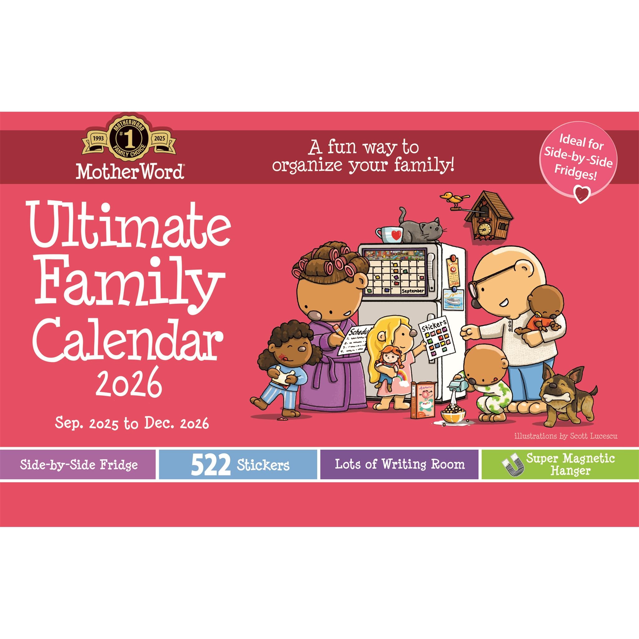 Motherword Magnetic Fridge English 2025-2026 Wall Calendar