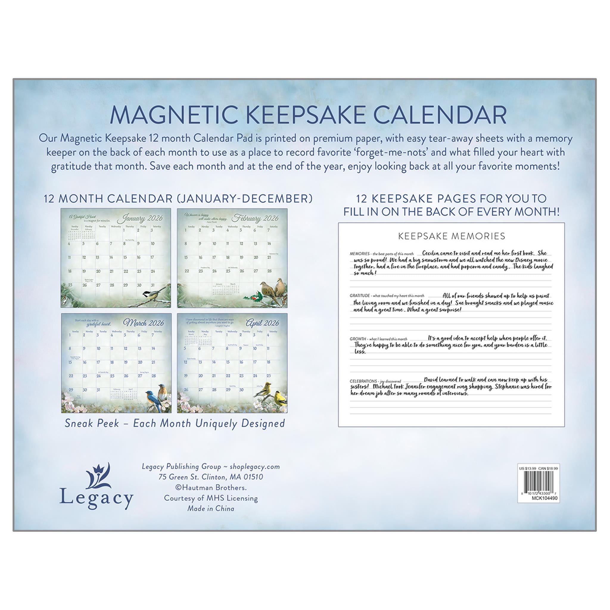 Songbirds 2026 Special Edition Mini Magnetic Keepsake Calendar