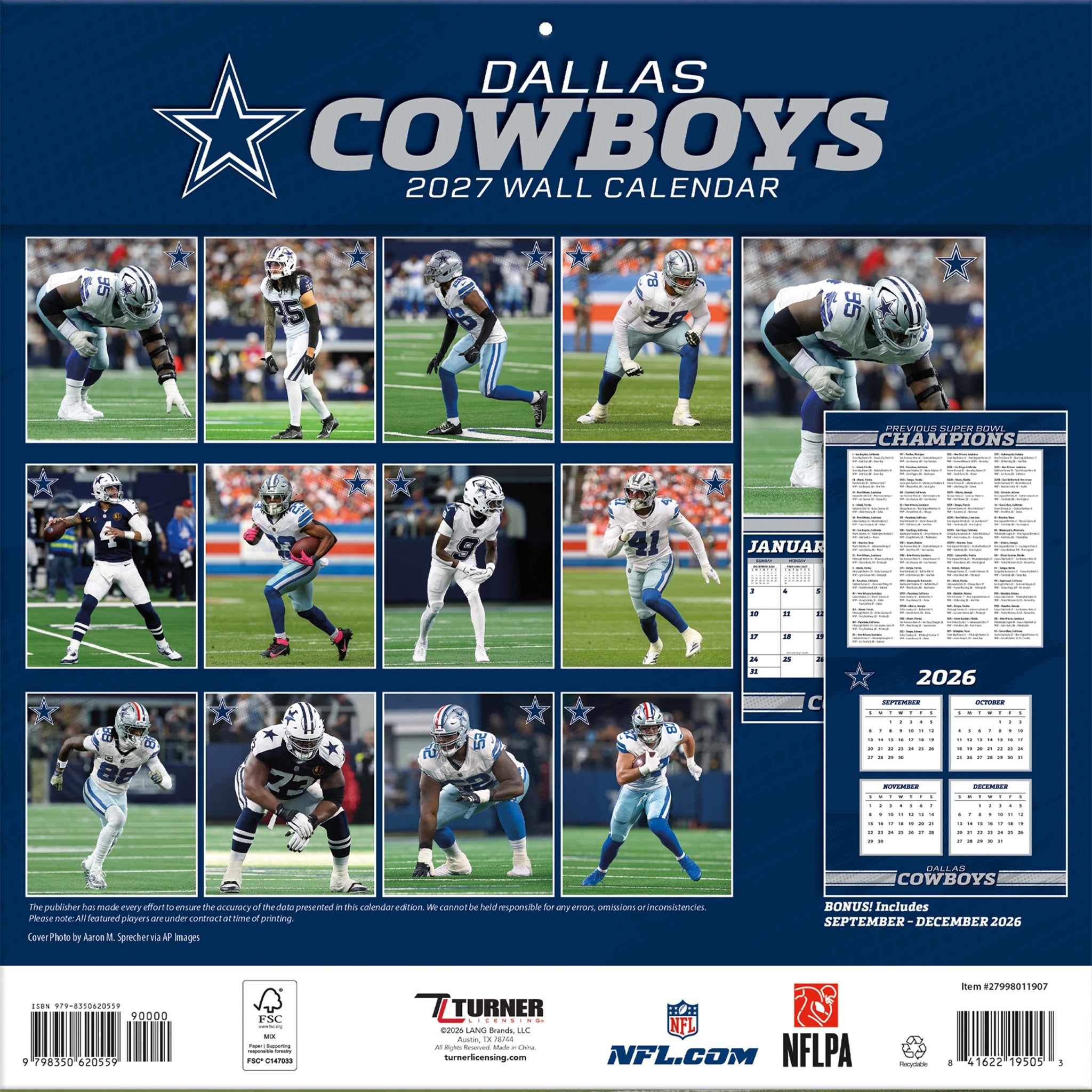 NFL Dallas Cowboys 2027 Wall Calendar