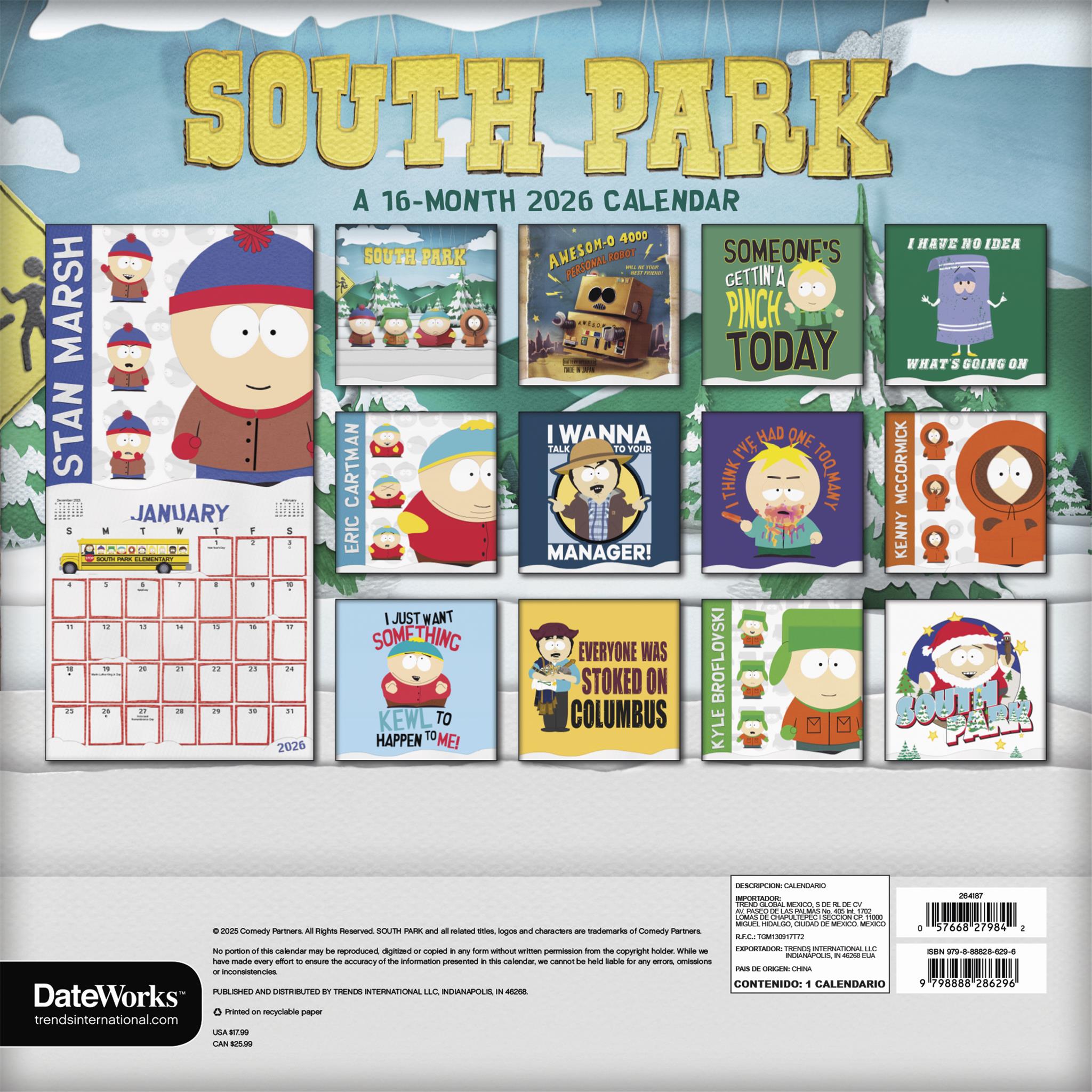 South Park 2026 Wall Calendar