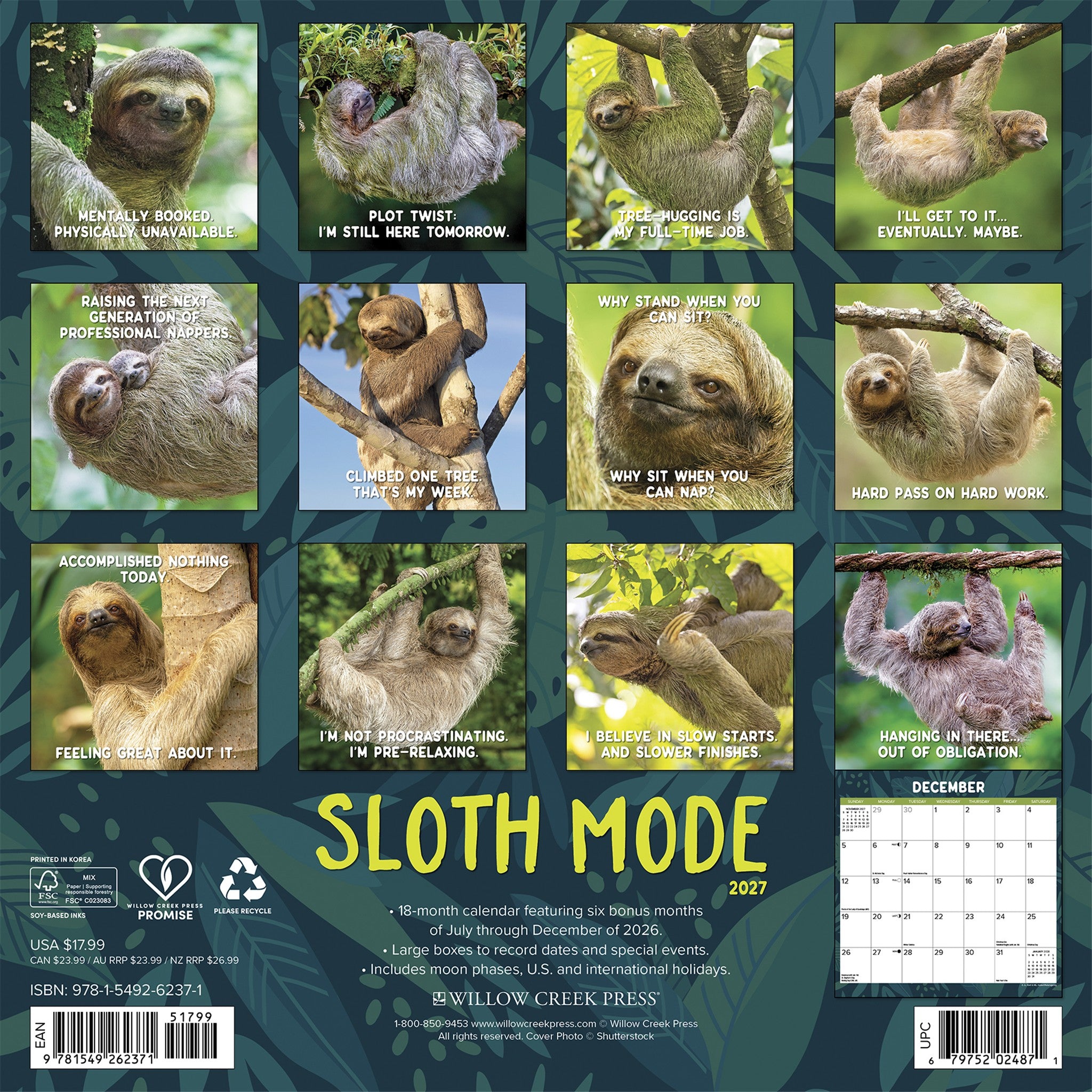 Sloth Mode 2027 Wall Calendar - Online Only