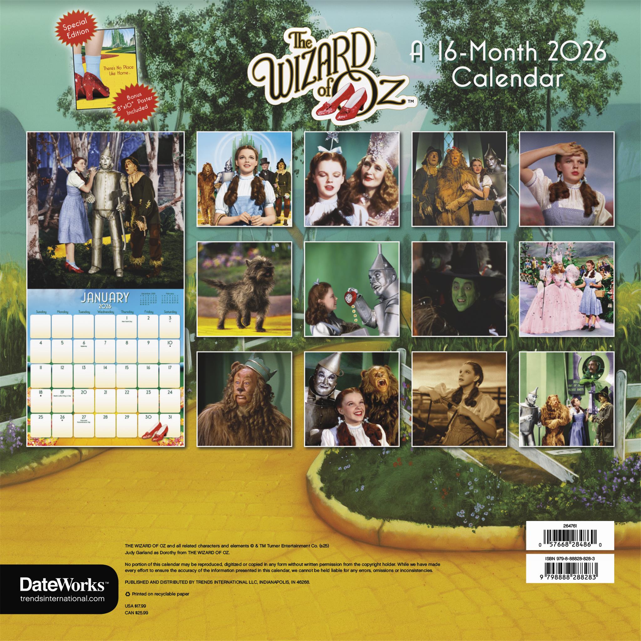 The Wizard Of Oz Exclusive with Print 2026 Deluxe Wall Calendar