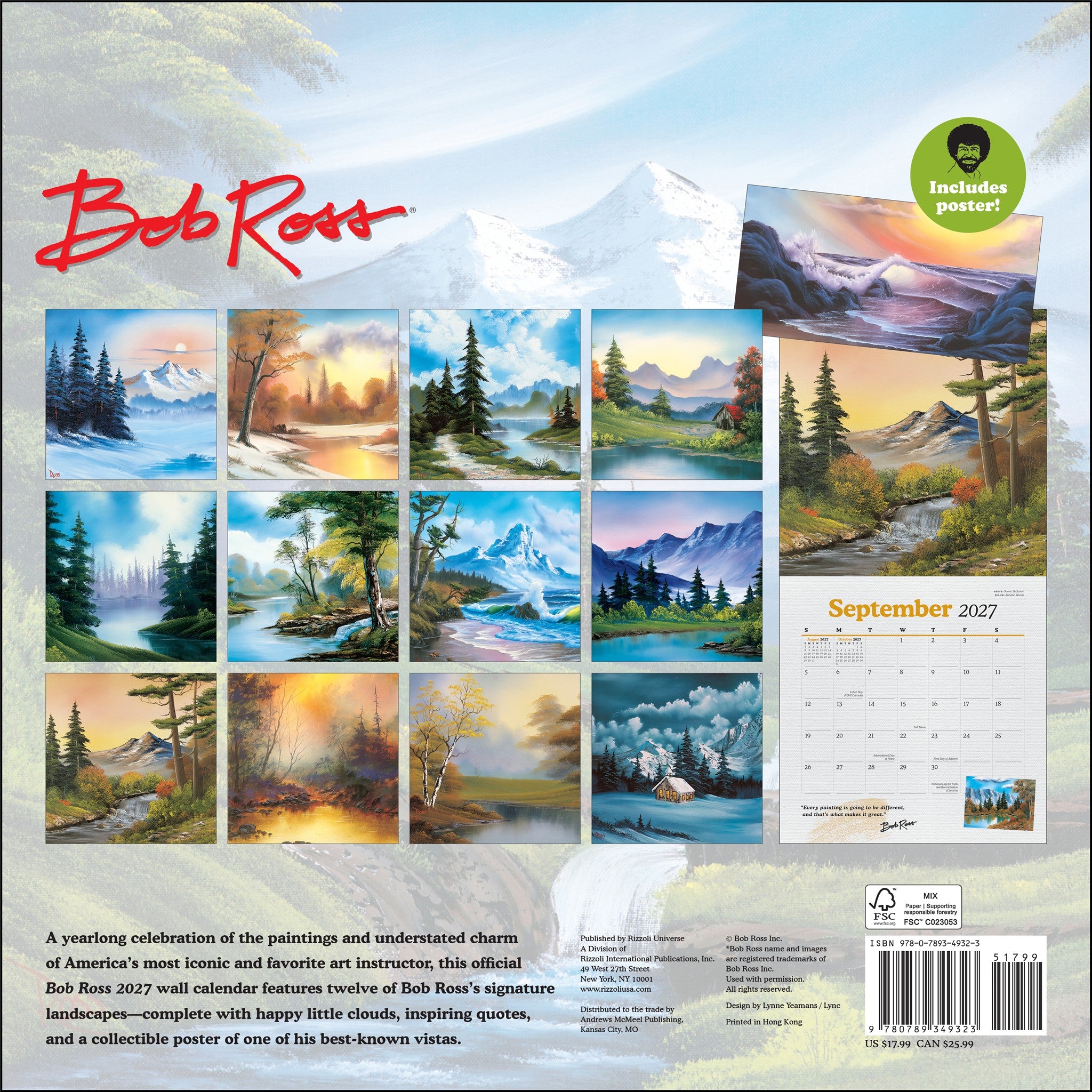 Bob Ross 2027 Wall Calendar