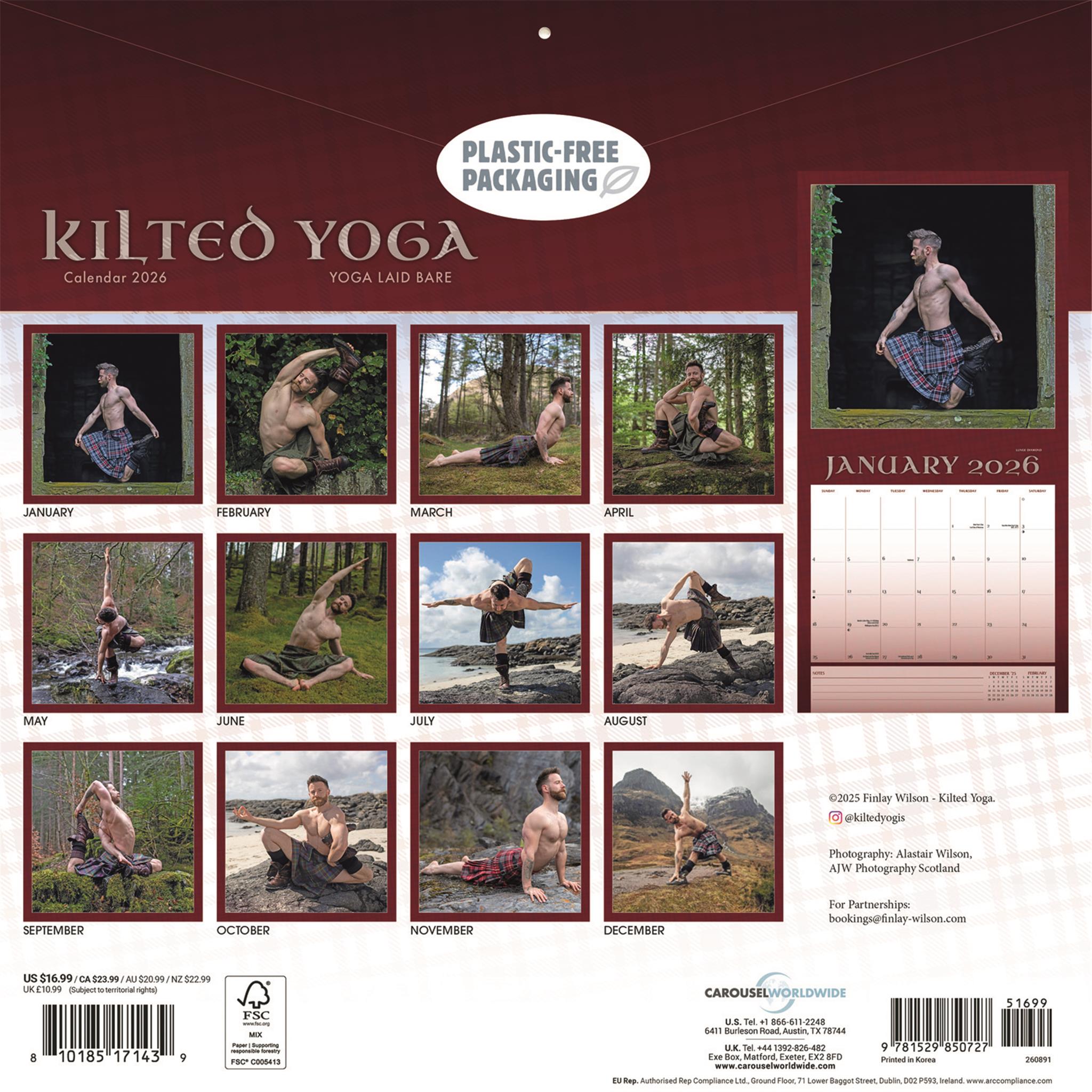 Kilted Yoga 2026 Wall Calendar