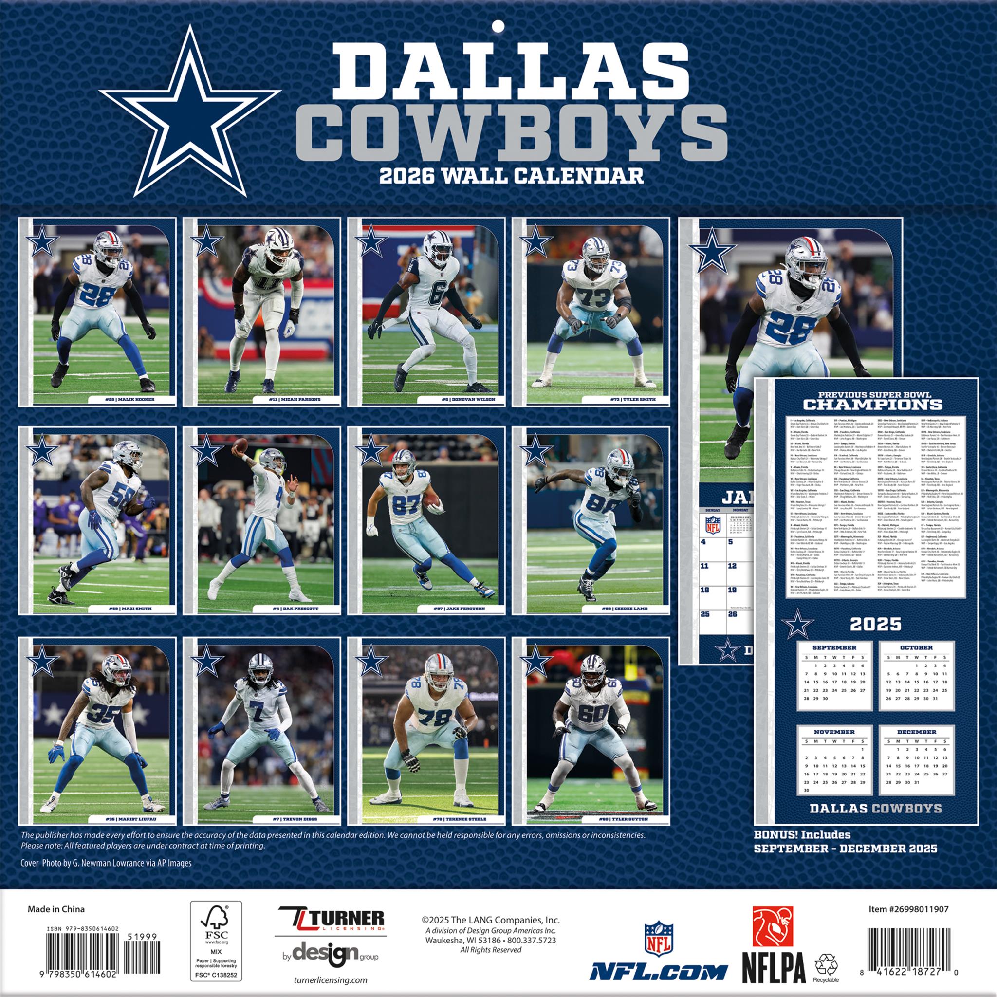 NFL Dallas Cowboys 2026 Wall Calendar
