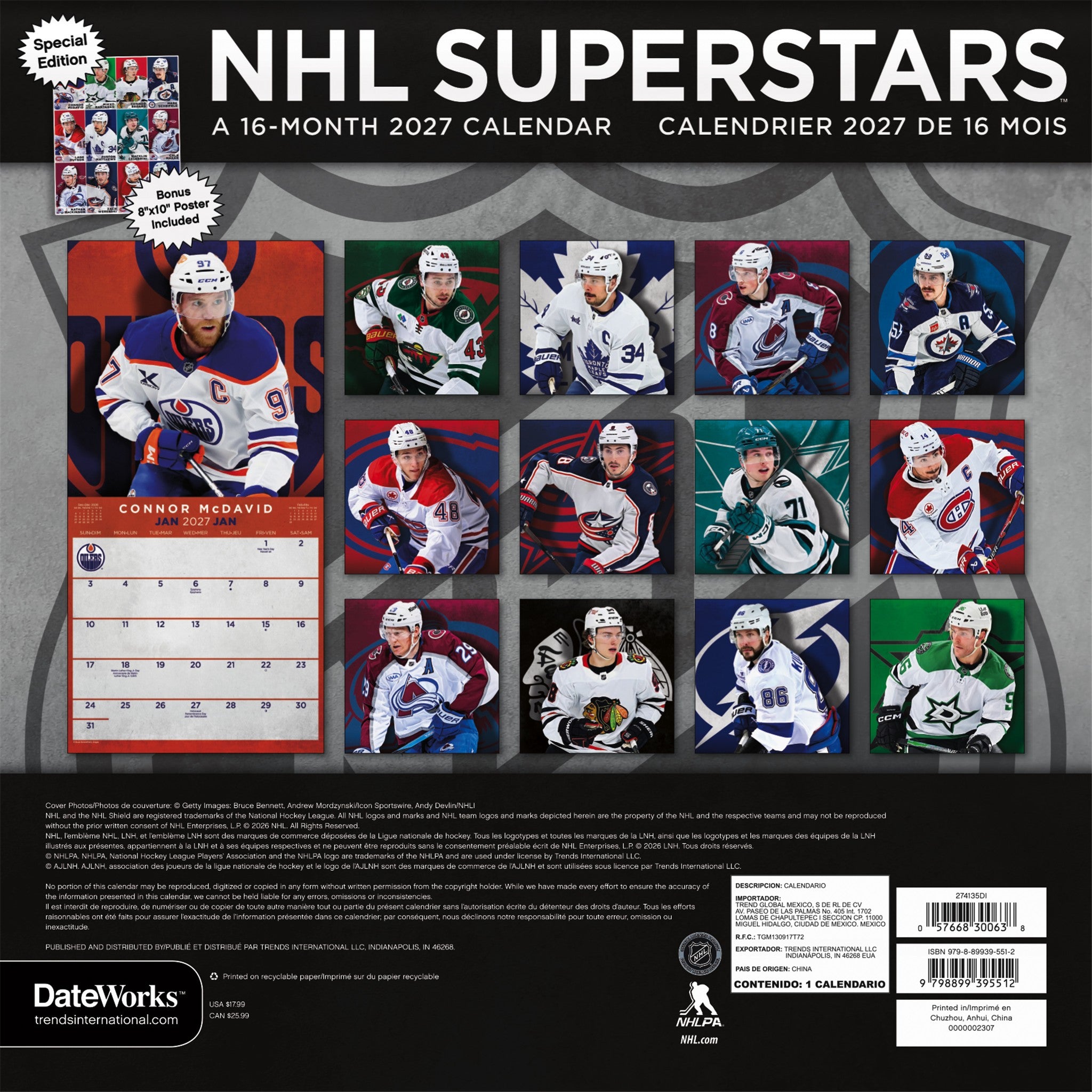 NHL Superstars Exclusive with Print 2027 Wall Calendar