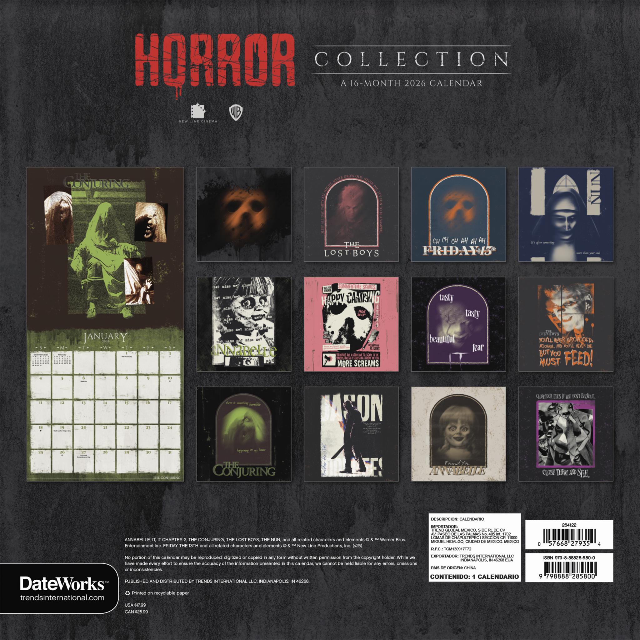 Horror Collection 2026 Wall Calendar