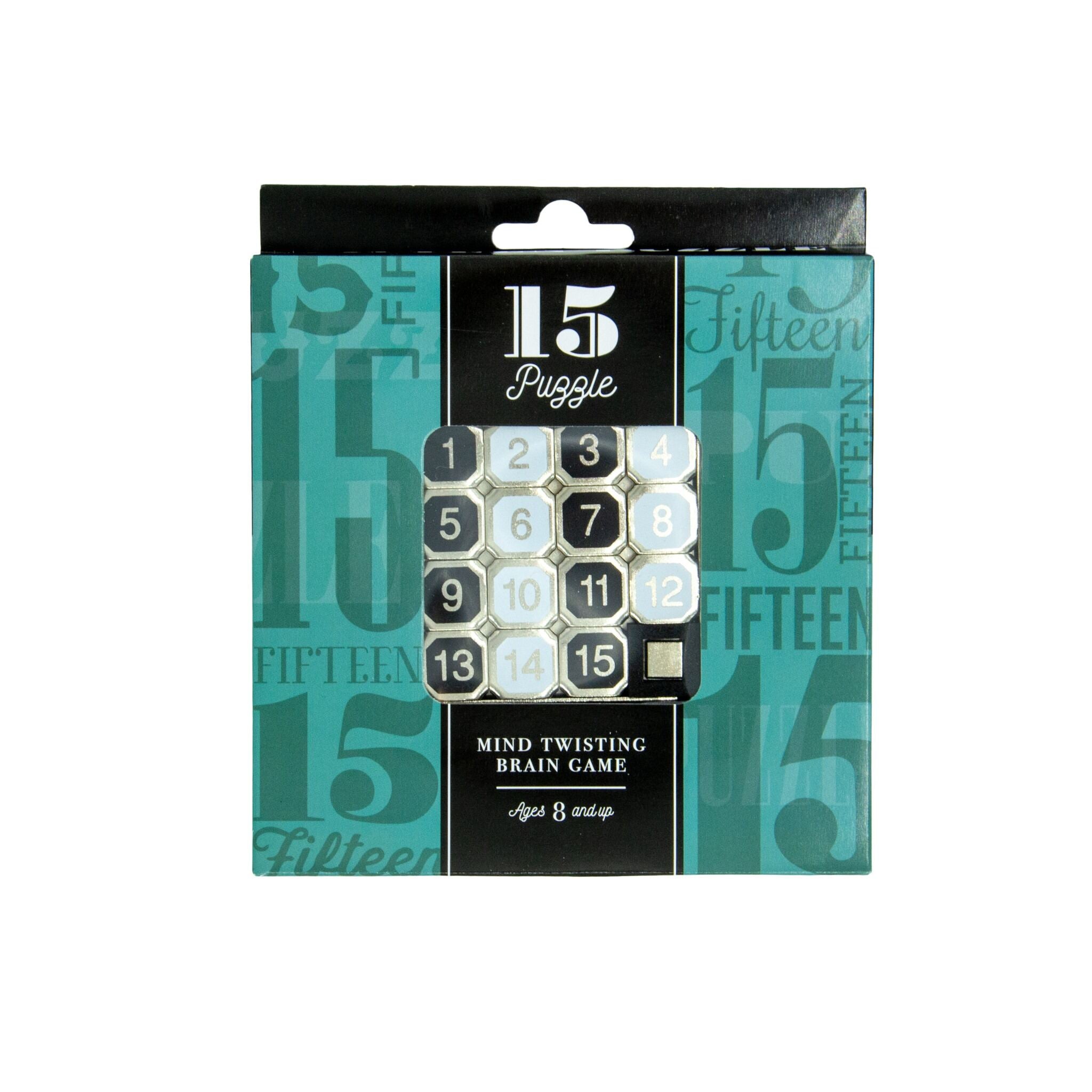 Packaging for the 15 Puzzle board game, featuring the puzzle grid with numbers and the game title displayed on the front.