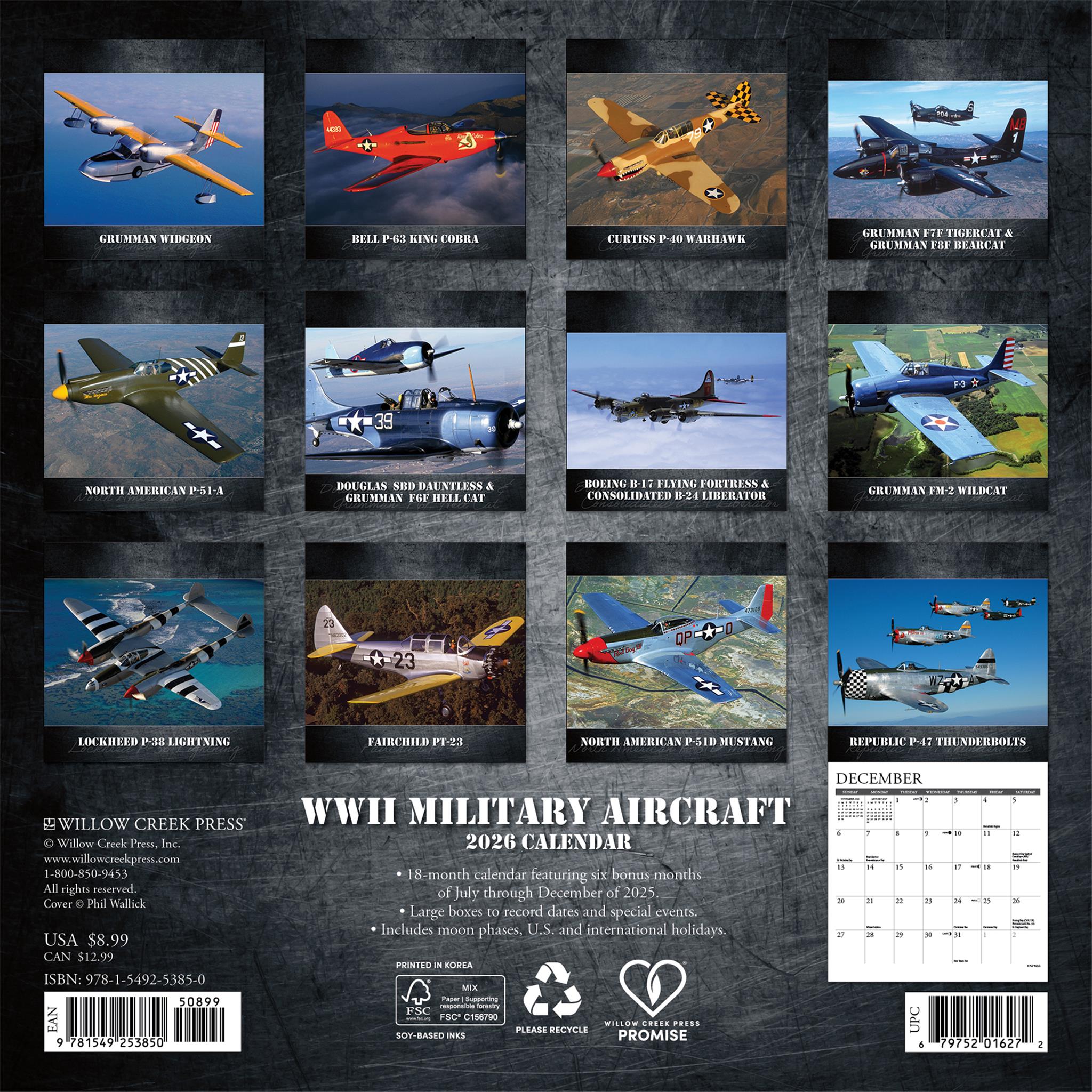 WWII Military Aircraft 2026 Mini Calendar