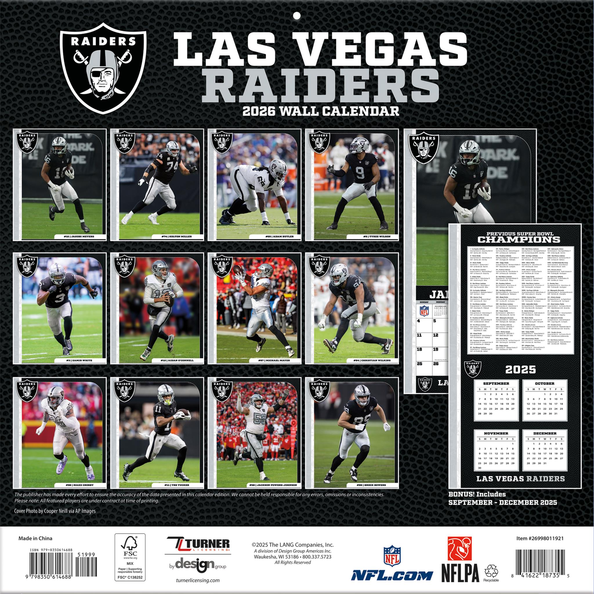 NFL Las Vegas Raiders 2026 Wall Calendar