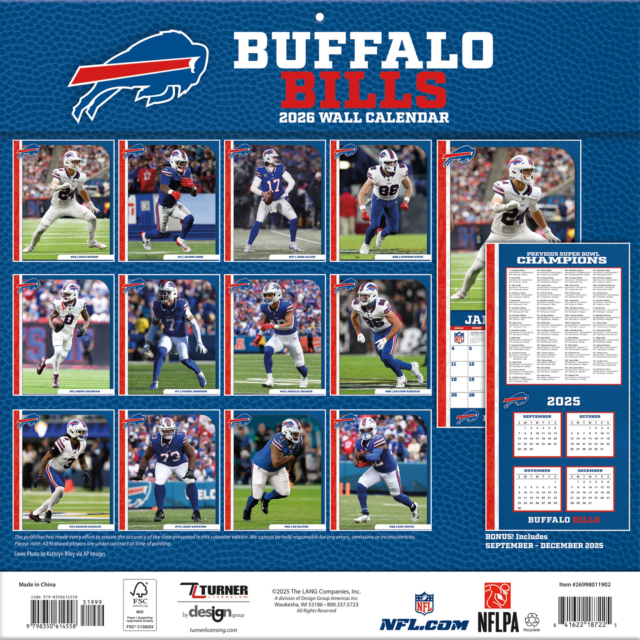 NFL Buffalo Bills 2026 Wall Calendar