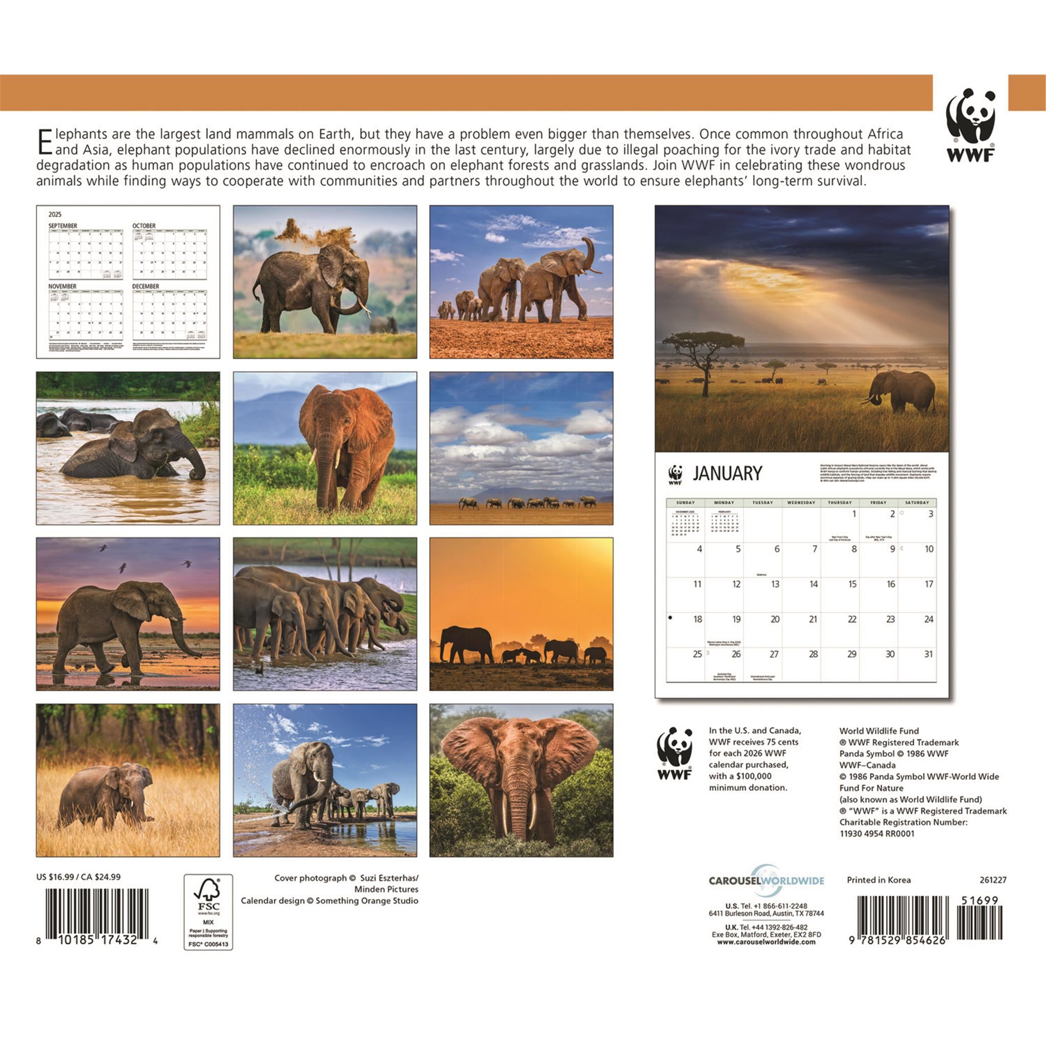 World Wildlife Fund Elephants 2026 Wall Calendar - Calendar Club Canada
