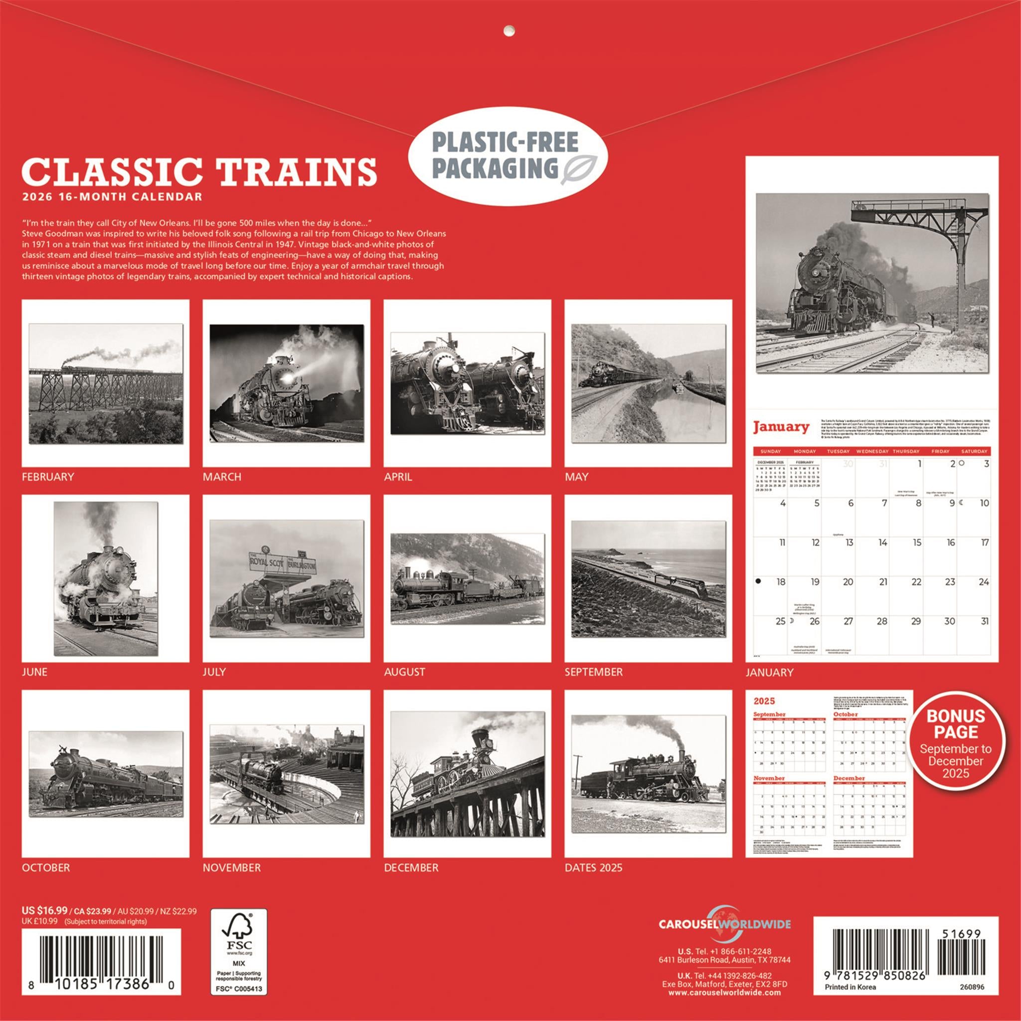 Trains Classic 2026 Wall Calendar
