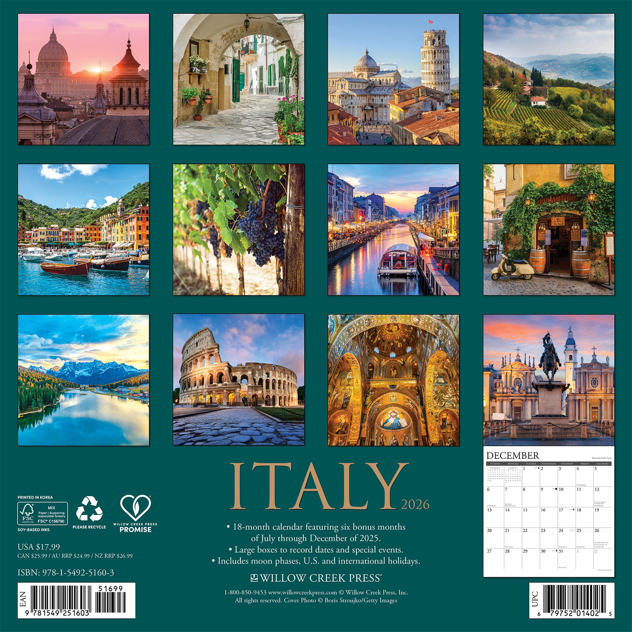 Italy 2026 Wall Calendar - Online Only