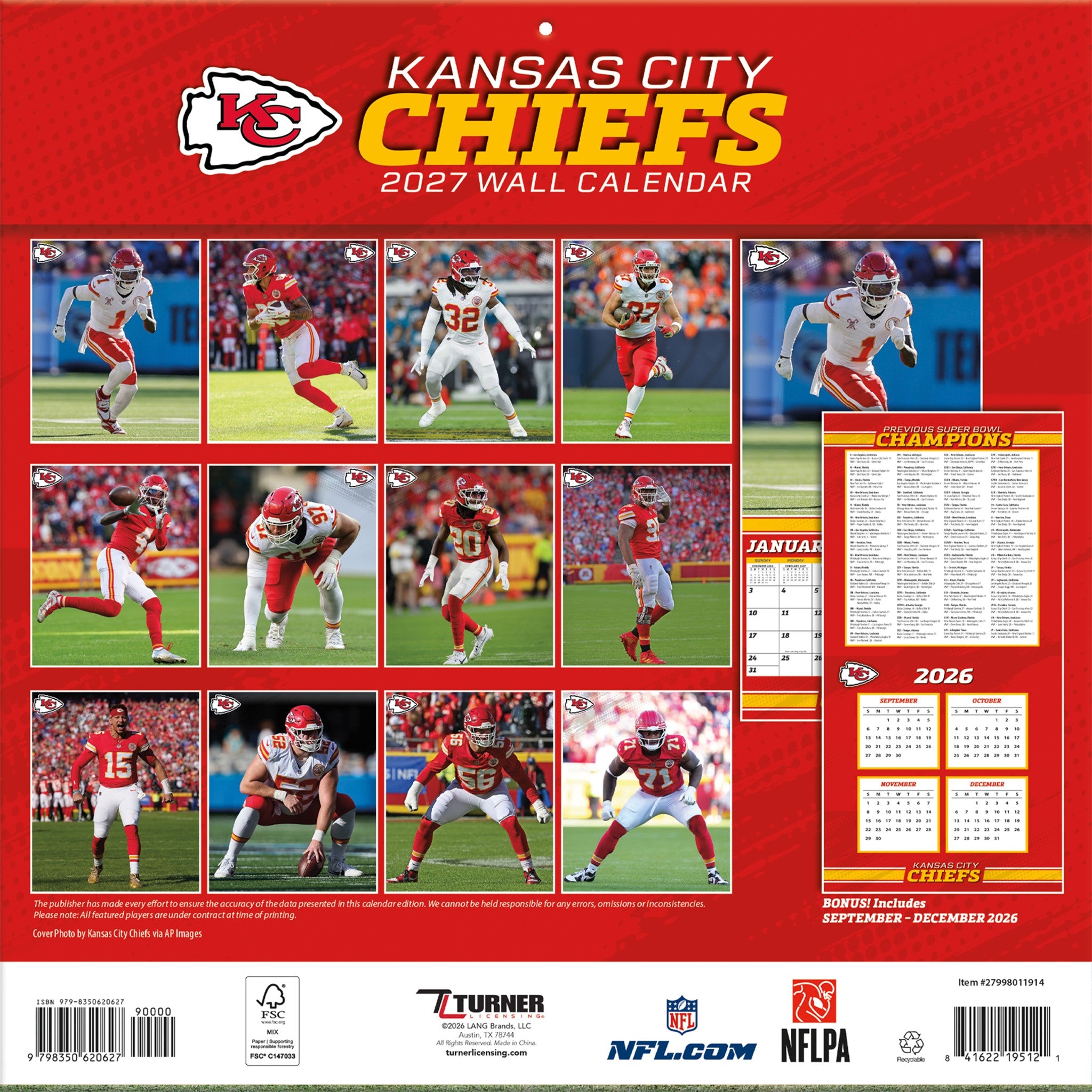 NFL Kansas City Chiefs 2027 Wall Calendar