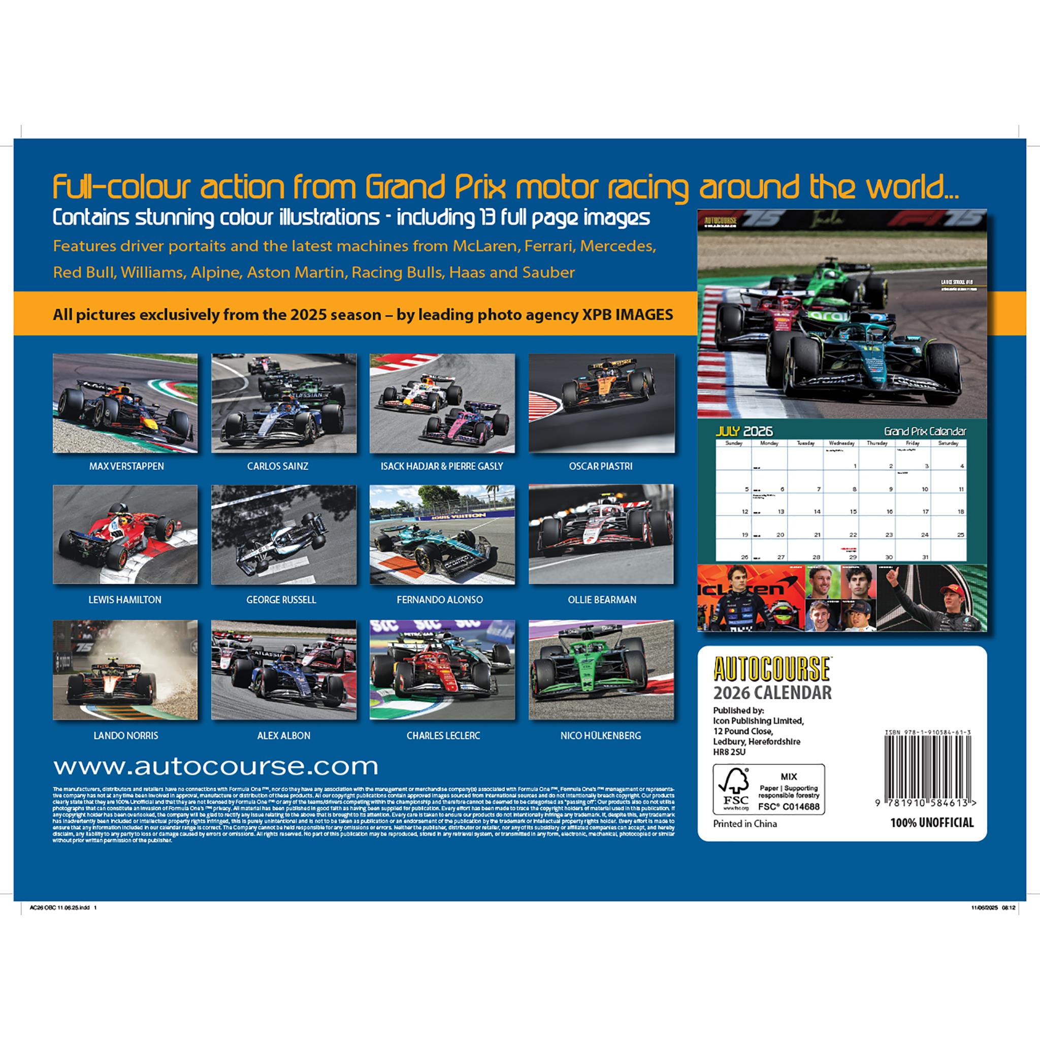 Autocourse Grand Prix 2026 Wall Calendar