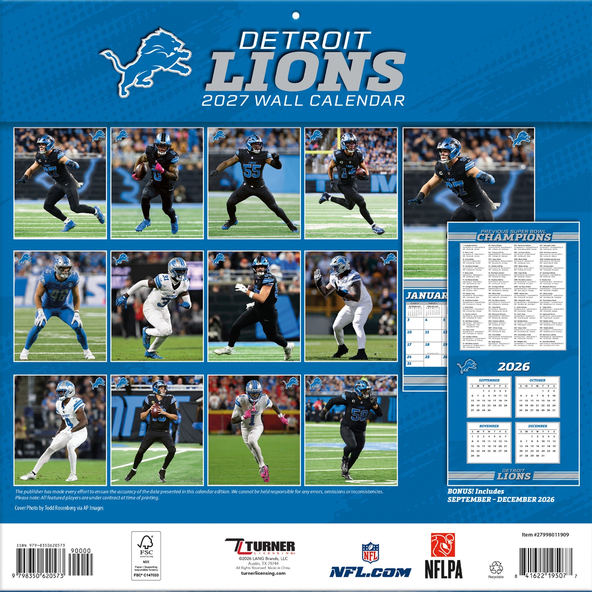NFL Detroit Lions 2027 Wall Calendar