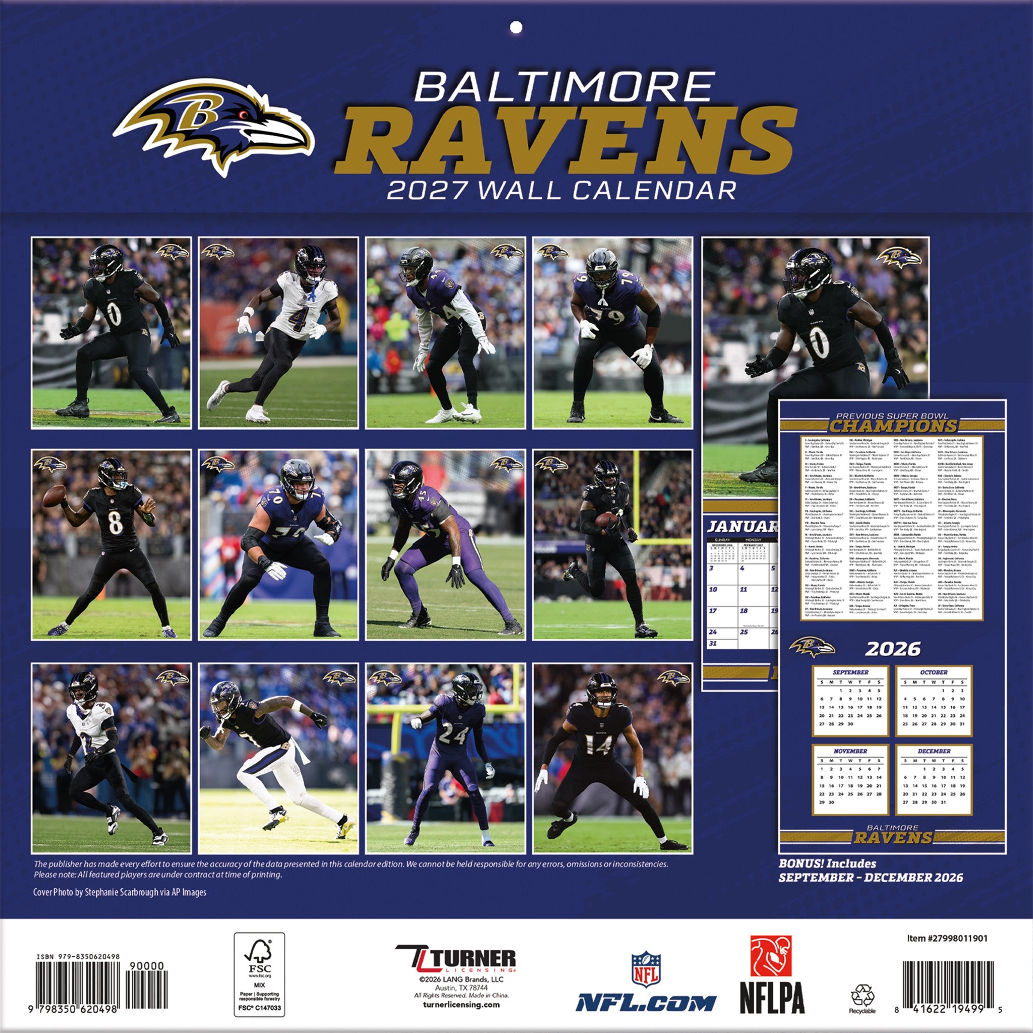 NFL Baltimore Ravens 2027 Wall Calendar
