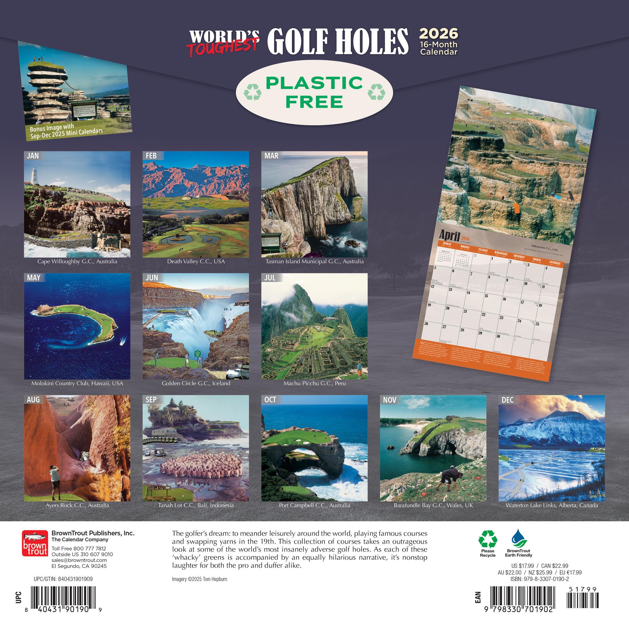 Worlds Toughest Golf Holes 2026 Wall Calendar