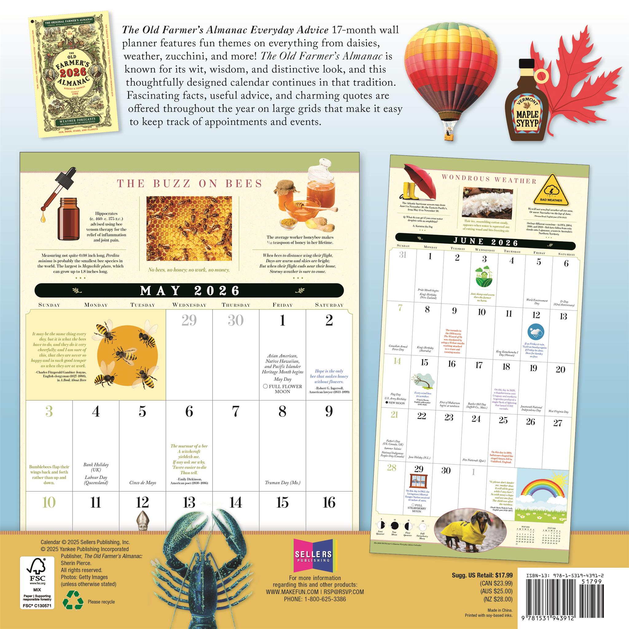 Old Farmers Almanac Everyday Advice 2026 Wall Calendar