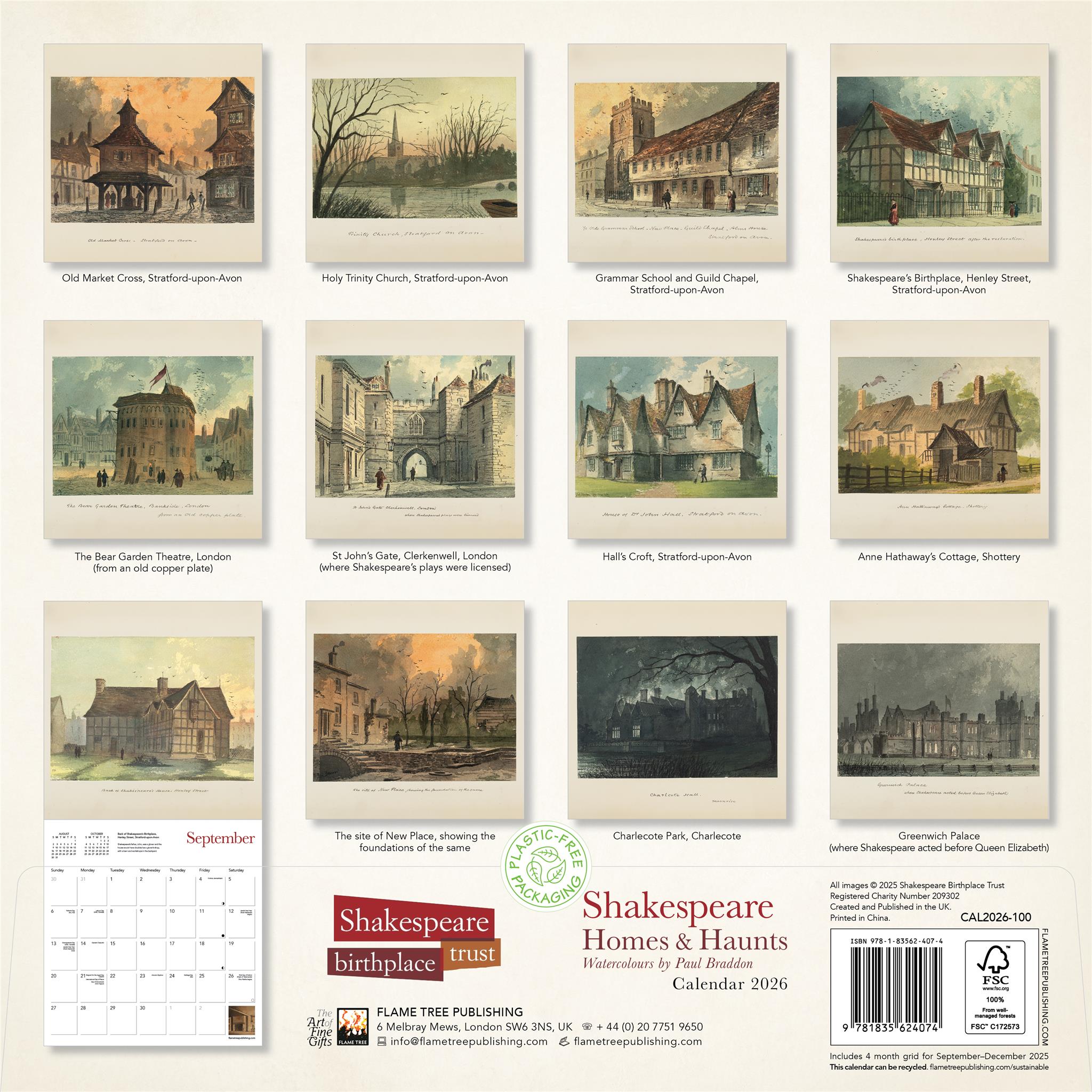 Shakespeare Birthplace Trust: Shakespeare Homes And Haunts 2026 Wall Calendar - Online Only