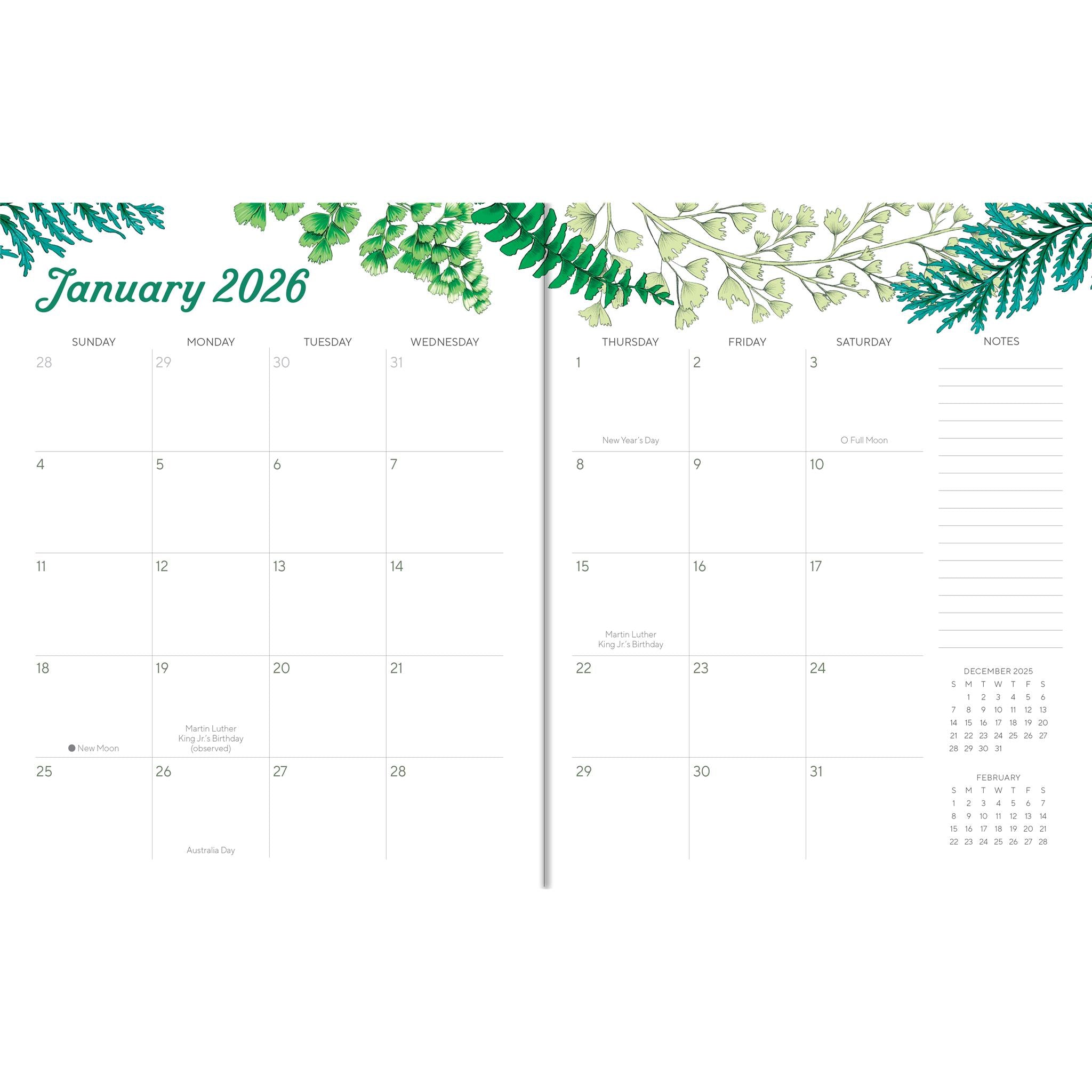Greenery 2025-2026 Monthly Planner Calendar - Online Exclusive