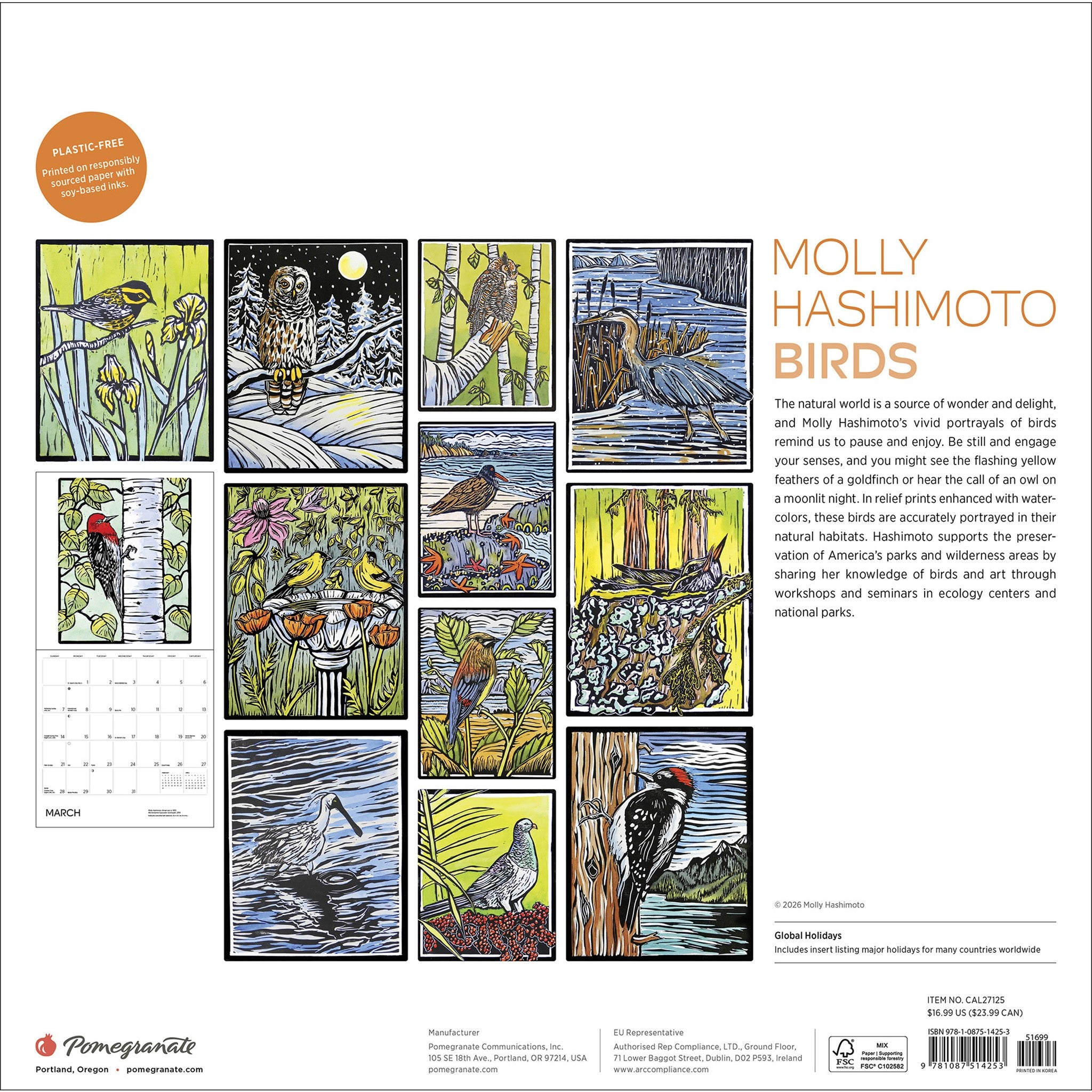 Molly Hashimoto Birds 2027 Wall Calendar