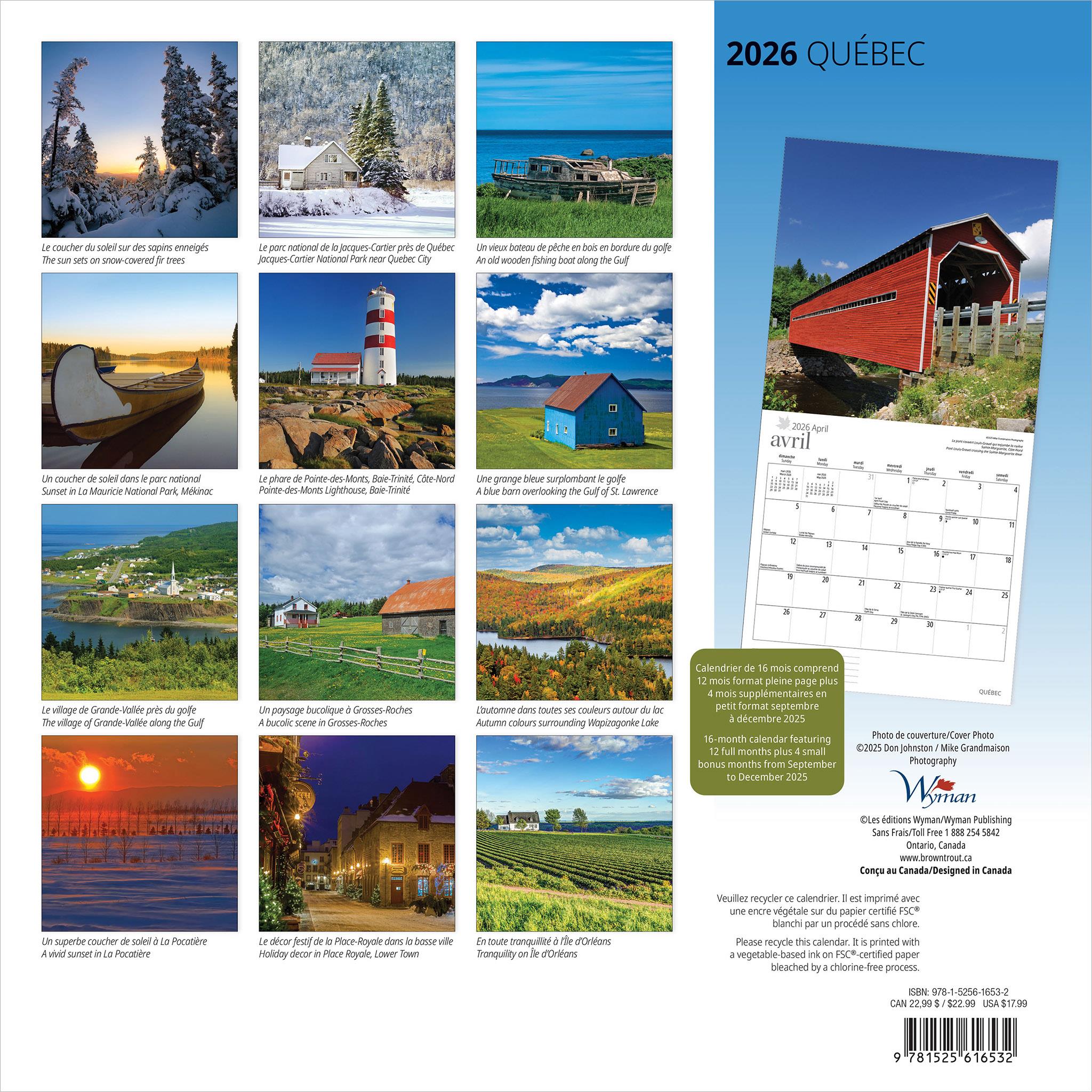 Quebec 2026 Wall Calendar