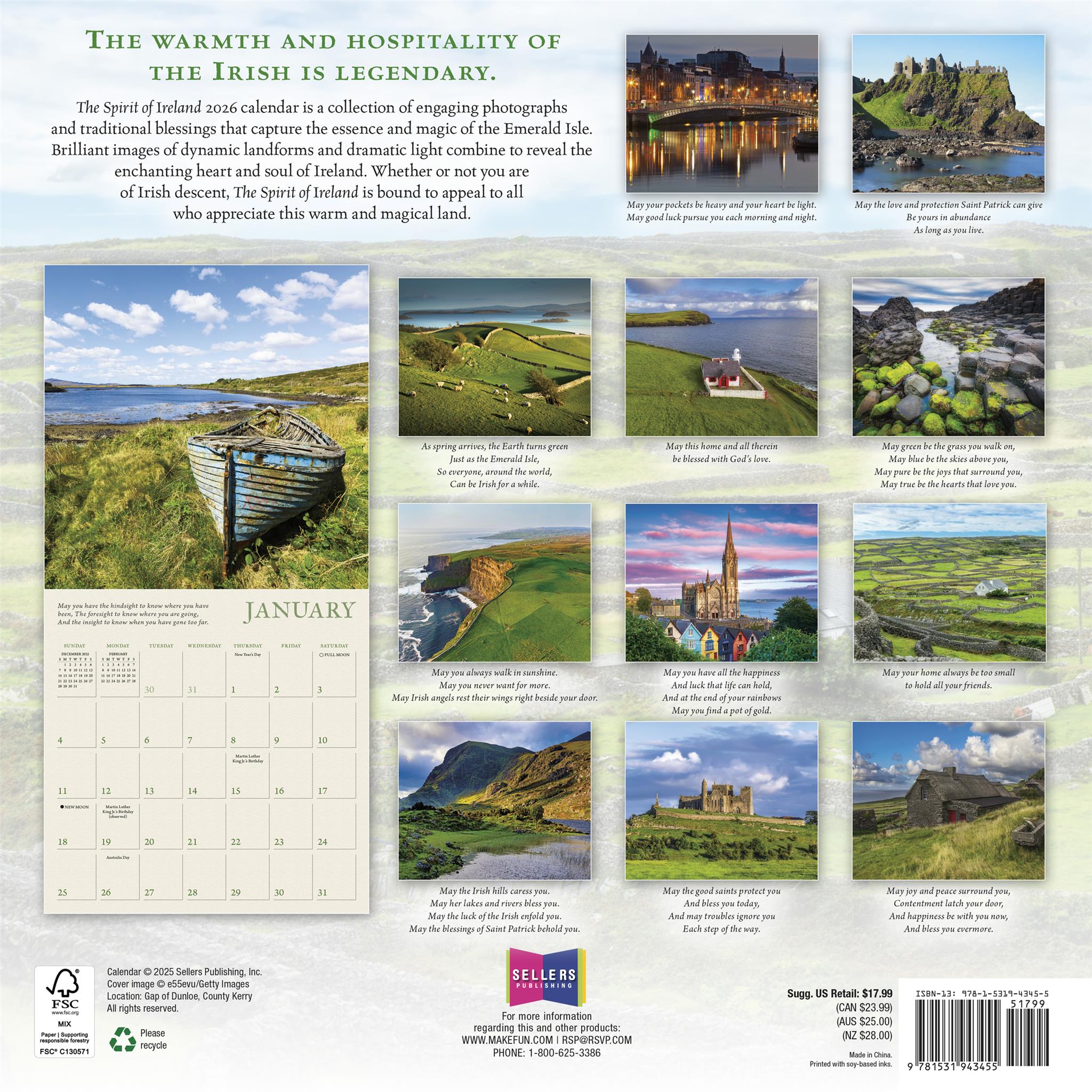 Spirit Of Ireland 2026 Wall Calendar