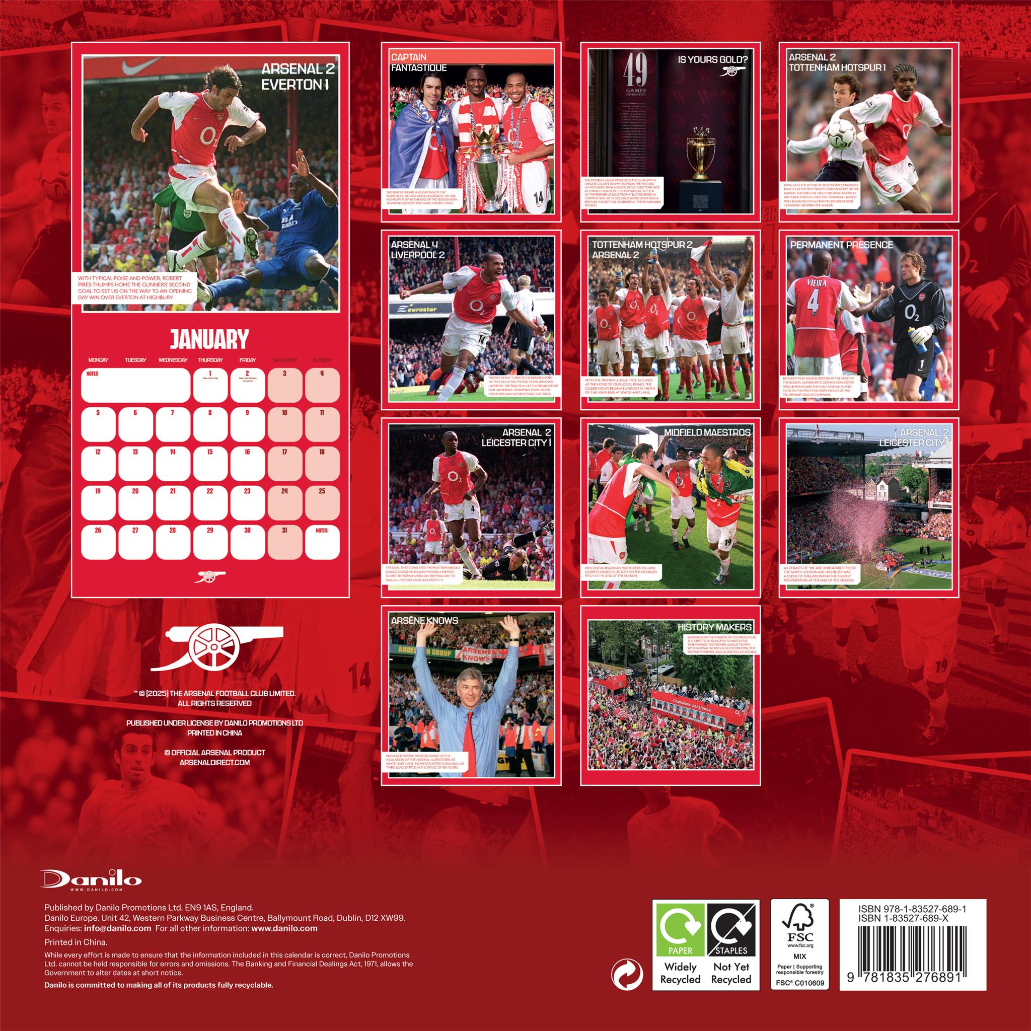 Arsenal 2026 Wall Calendar