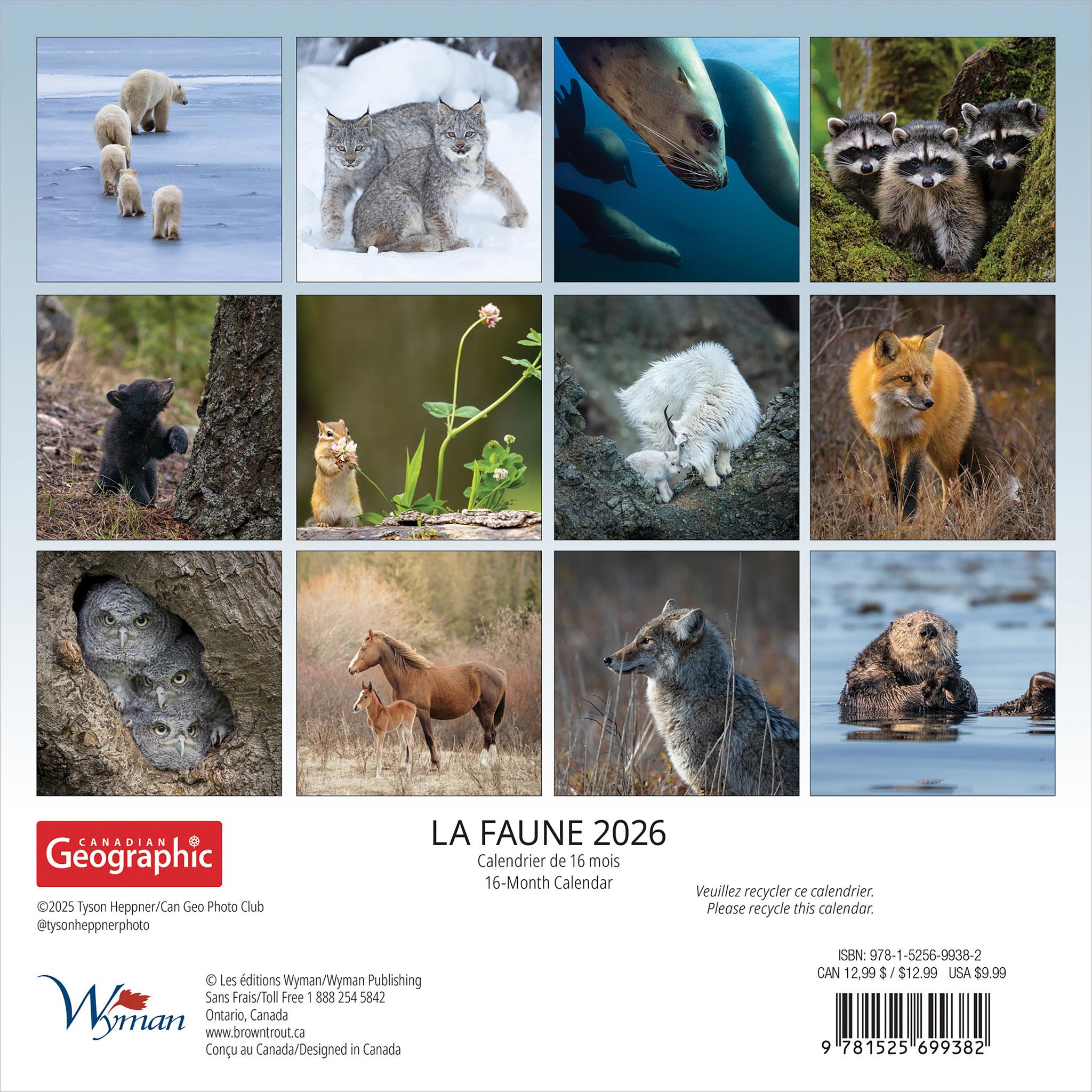 Canadian Geographic La Faune 2026 Mini Calendar (French)