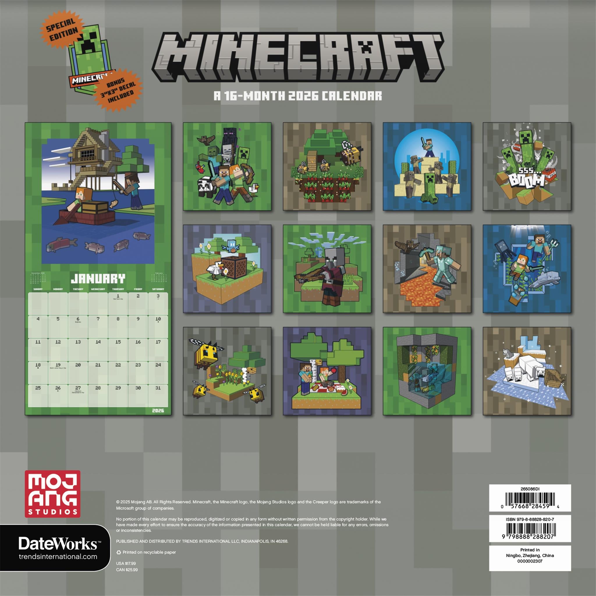 Minecraft Exclusive with Decal 2026 Deluxe Wall Calendar