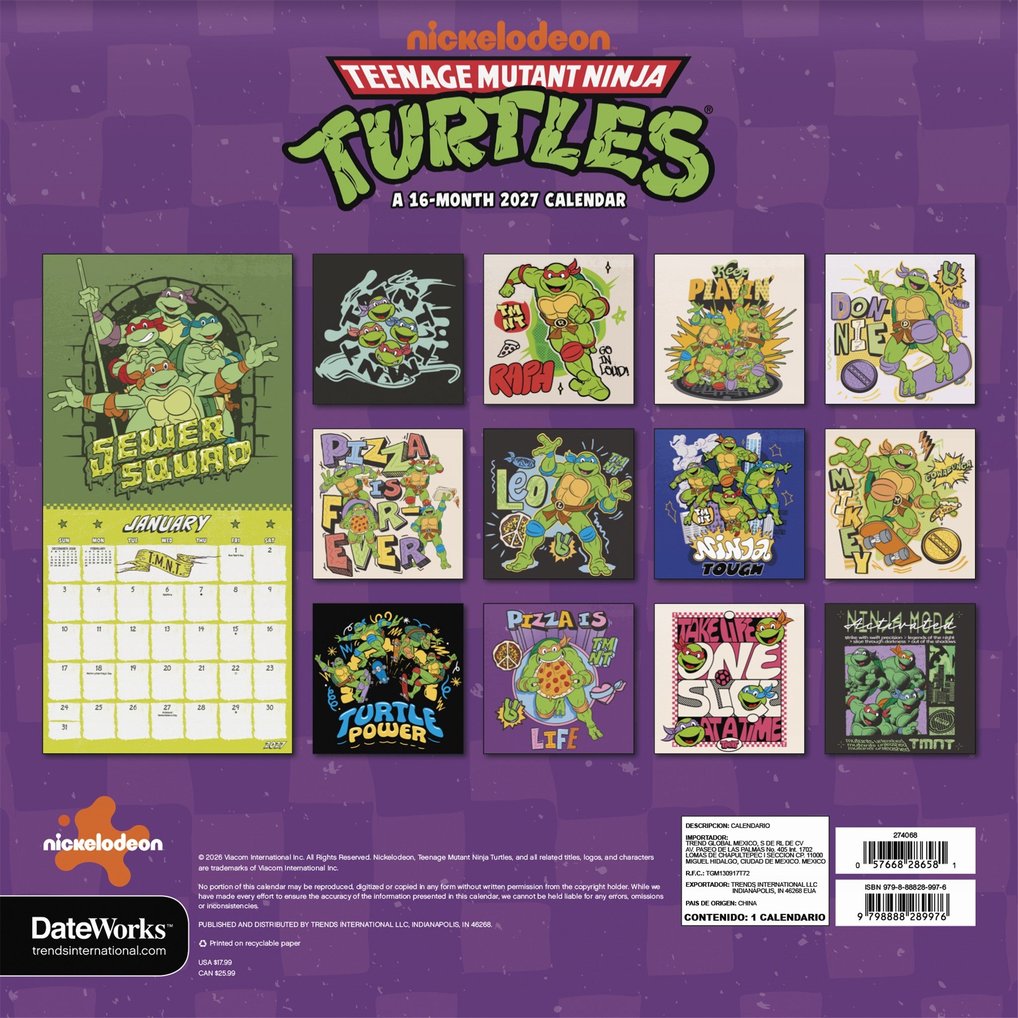 Teenage Mutant Ninja Turtles 2027 Wall Calendar