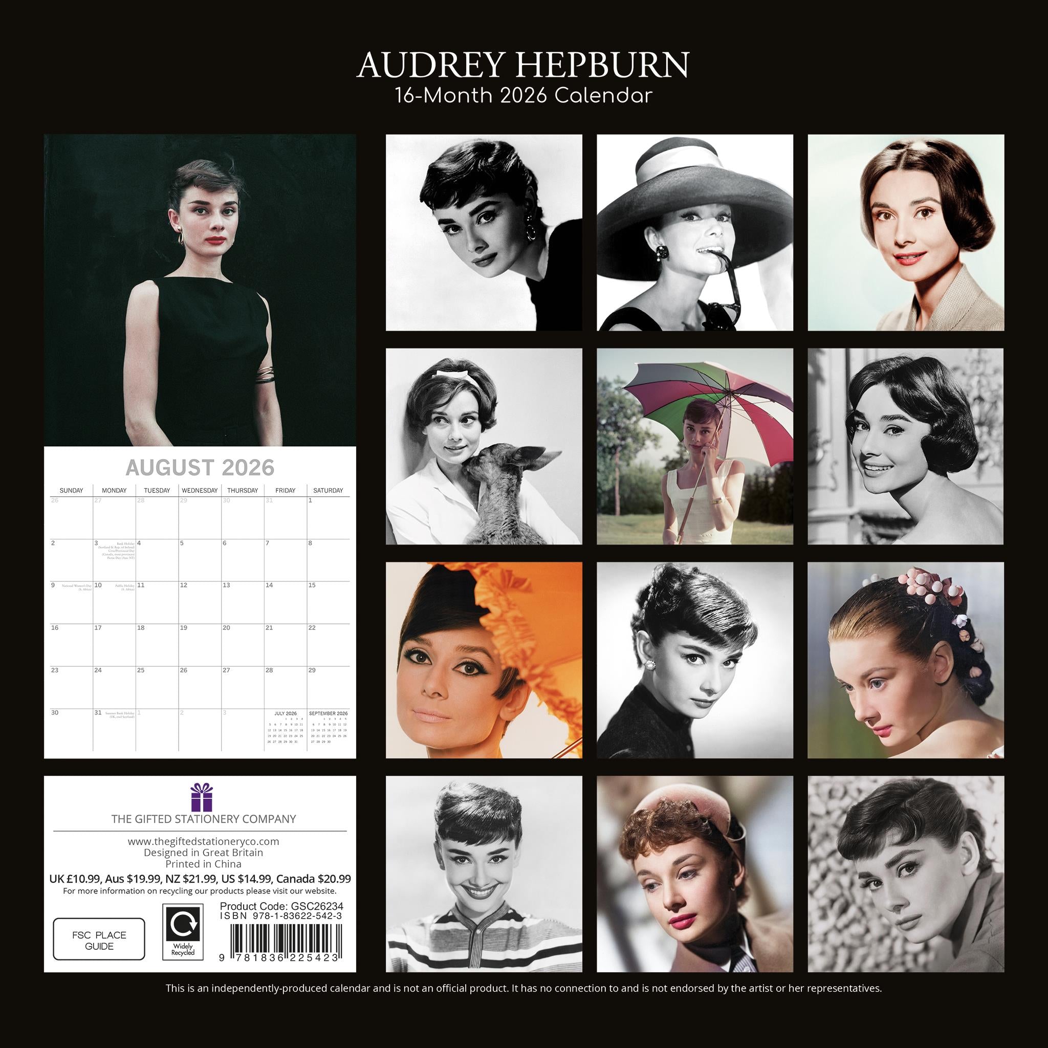 Audrey Hepburn 2026 Wall Calendar