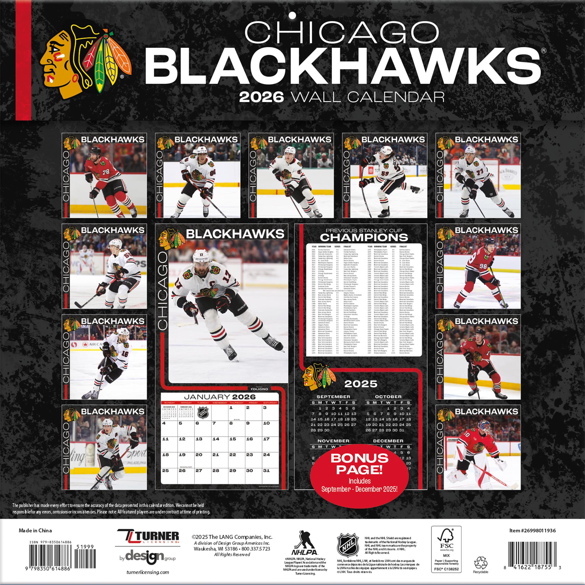 NHL Chicago Blackhawks 2026 Wall Calendar