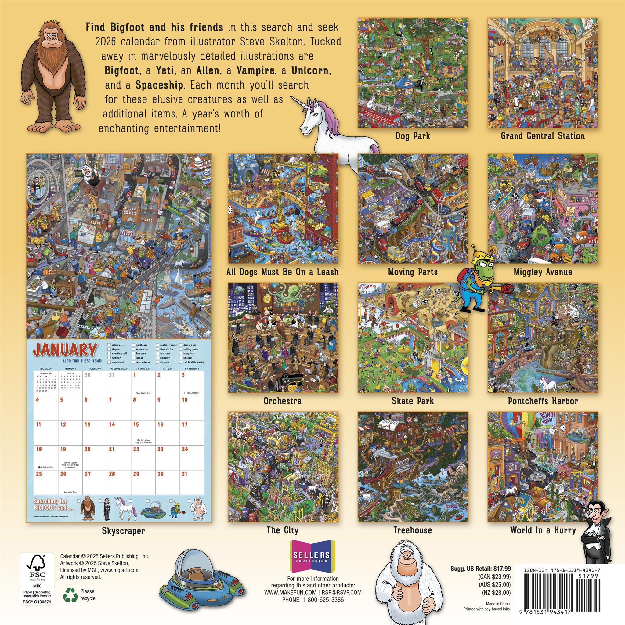 Searching For Bigfoot And His Other Hidden Friends 2026 Wall Calendar