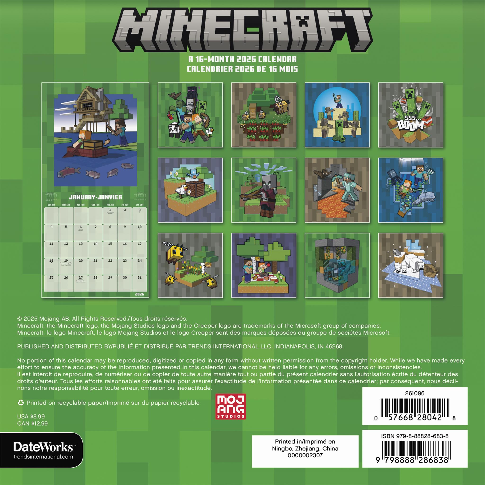 Minecraft Bilingual 2026 Mini Calendar