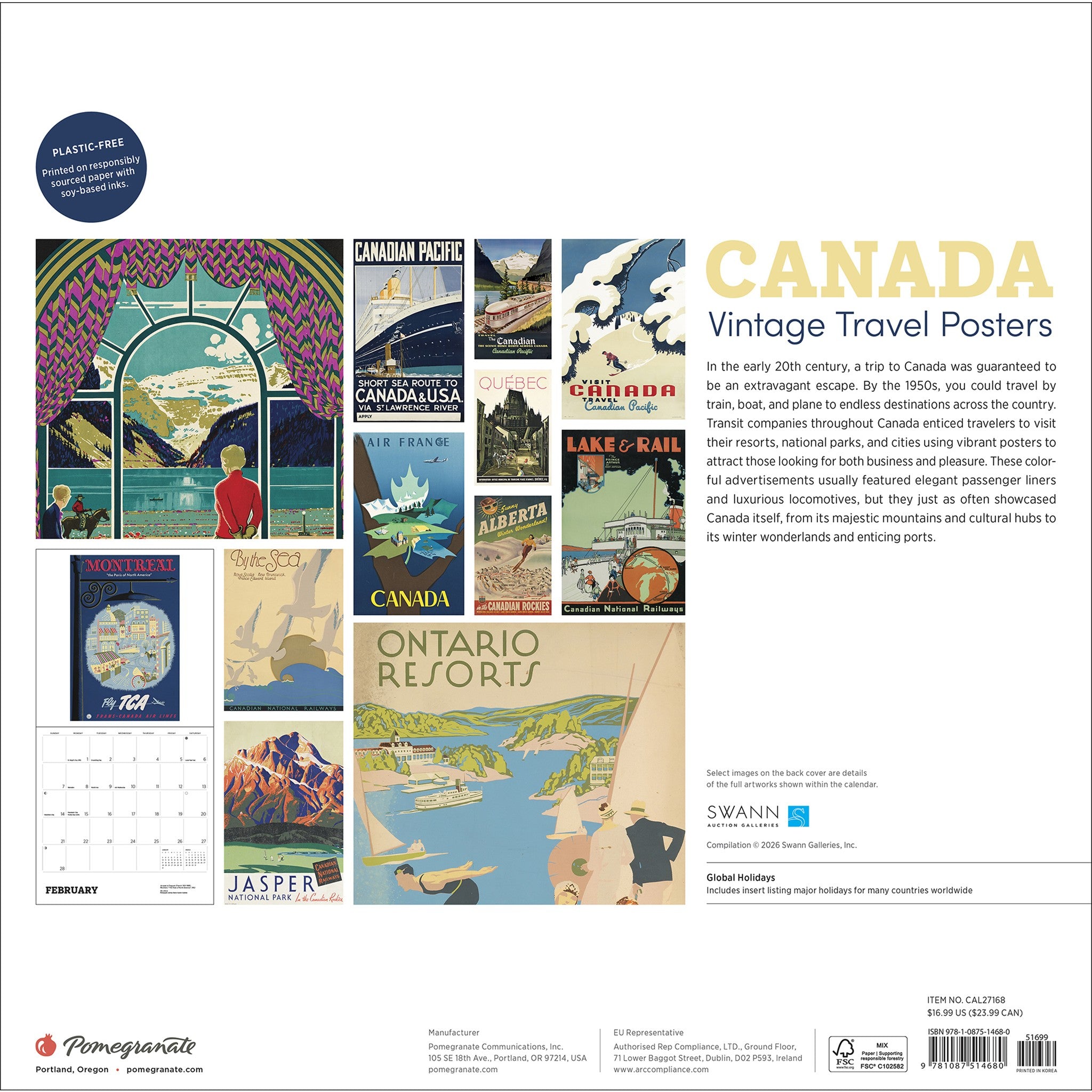 Canada Vintage Travel Posters 2027 Wall Calendar