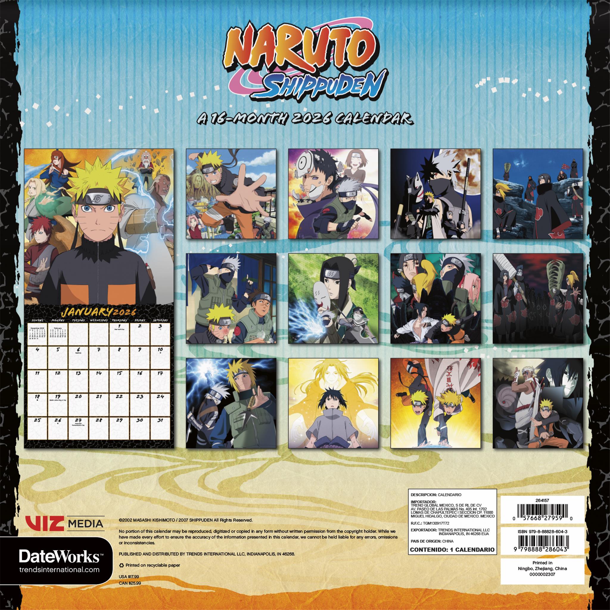 Naruto Shippuden 2026 Wall Calendar