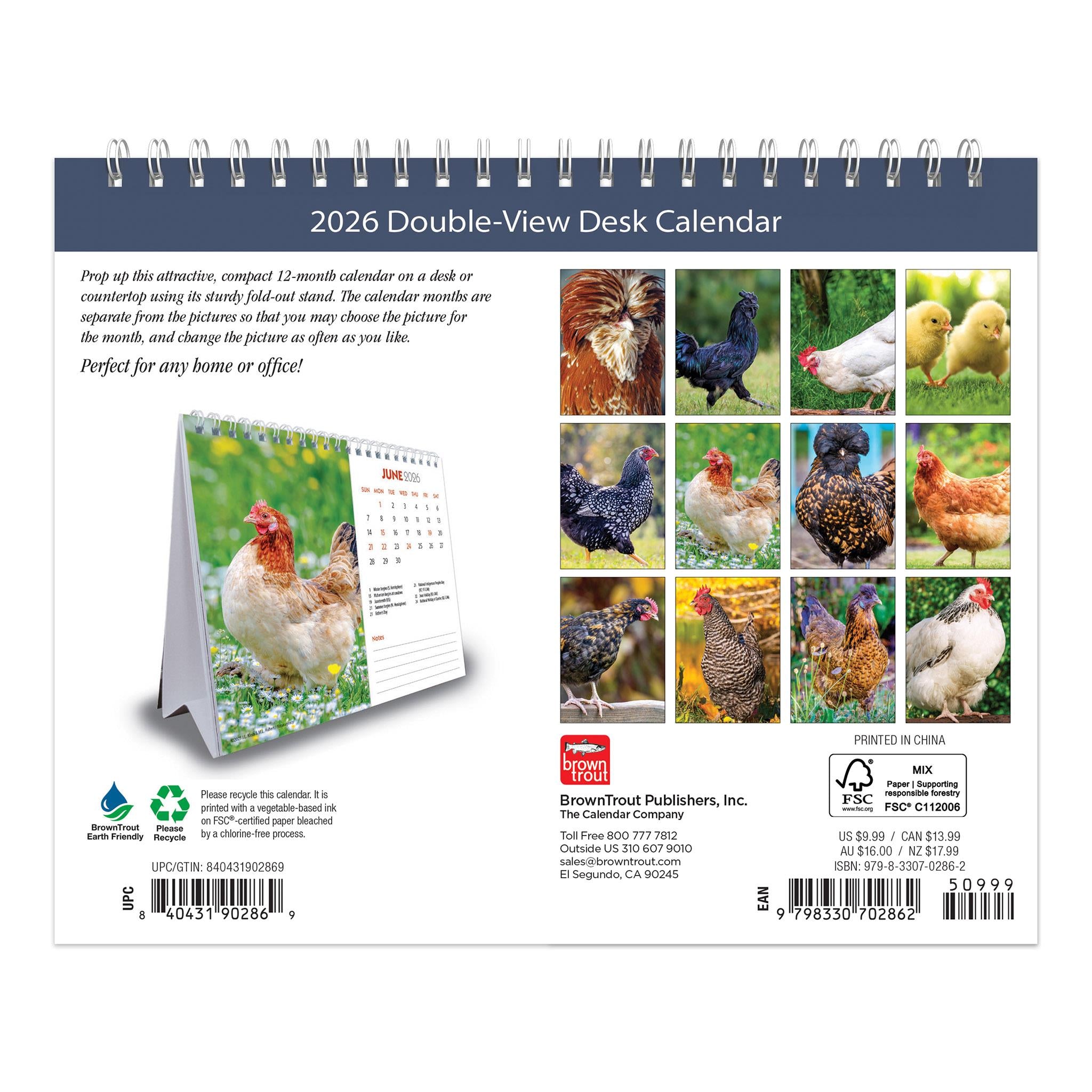 Chickens 2026 Double View Easel Calendar - Online Only