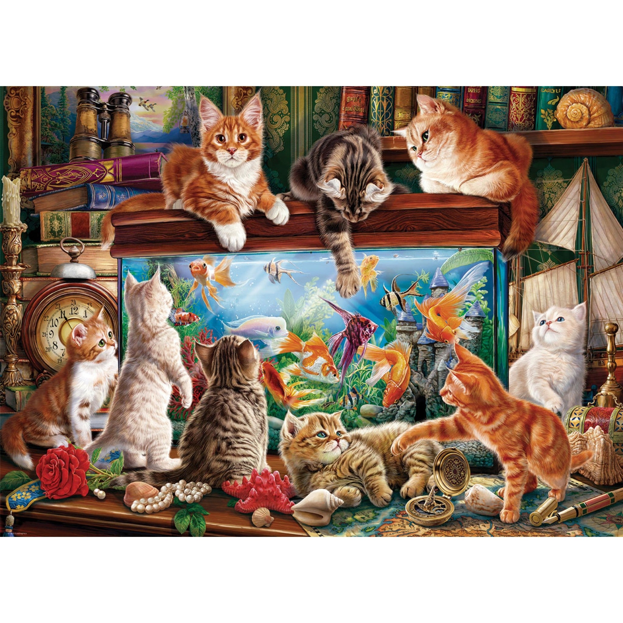 Cats by the Aquarium 1000 Piece Puzzle