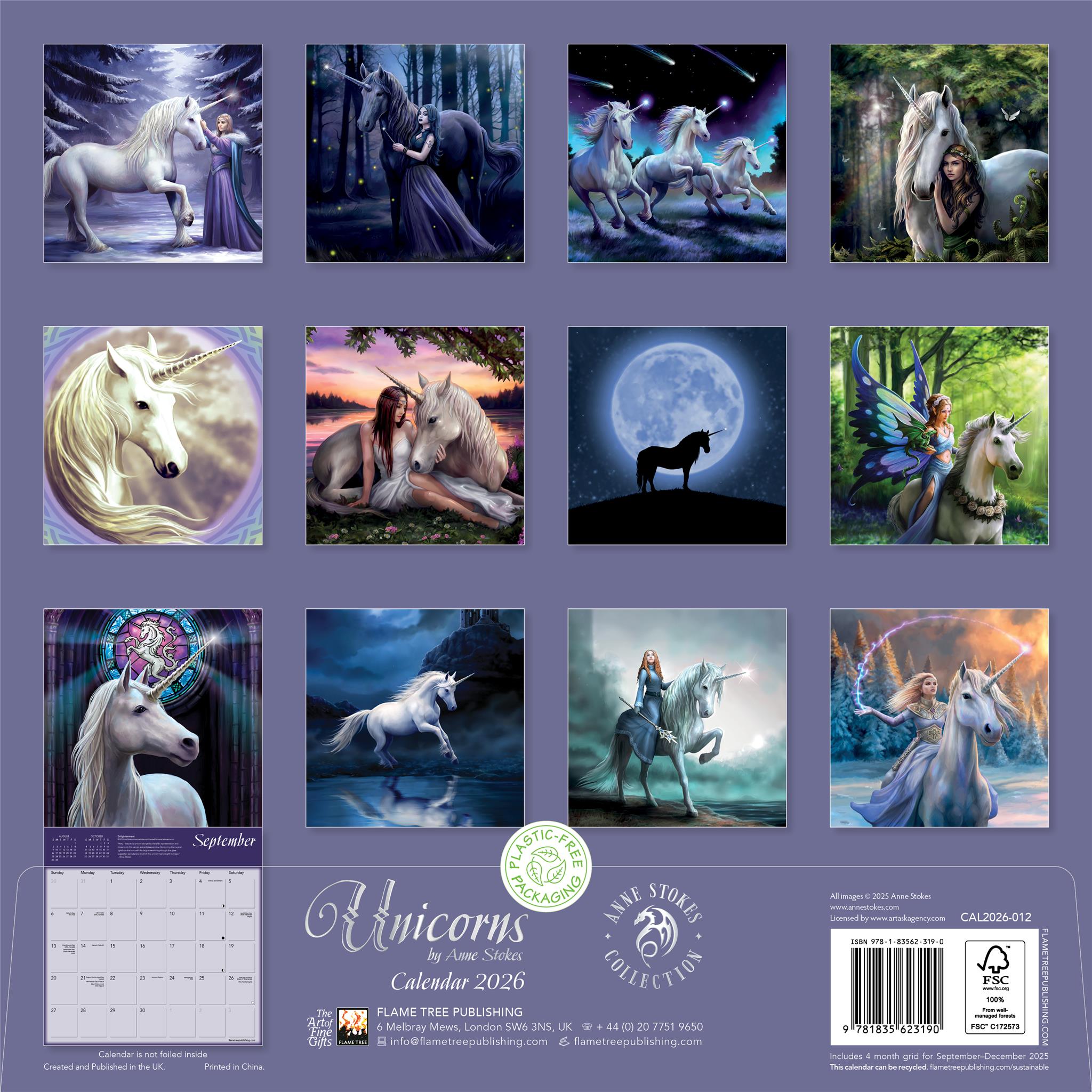 Unicorns By Anne Stokes 2026 Wall Calendar