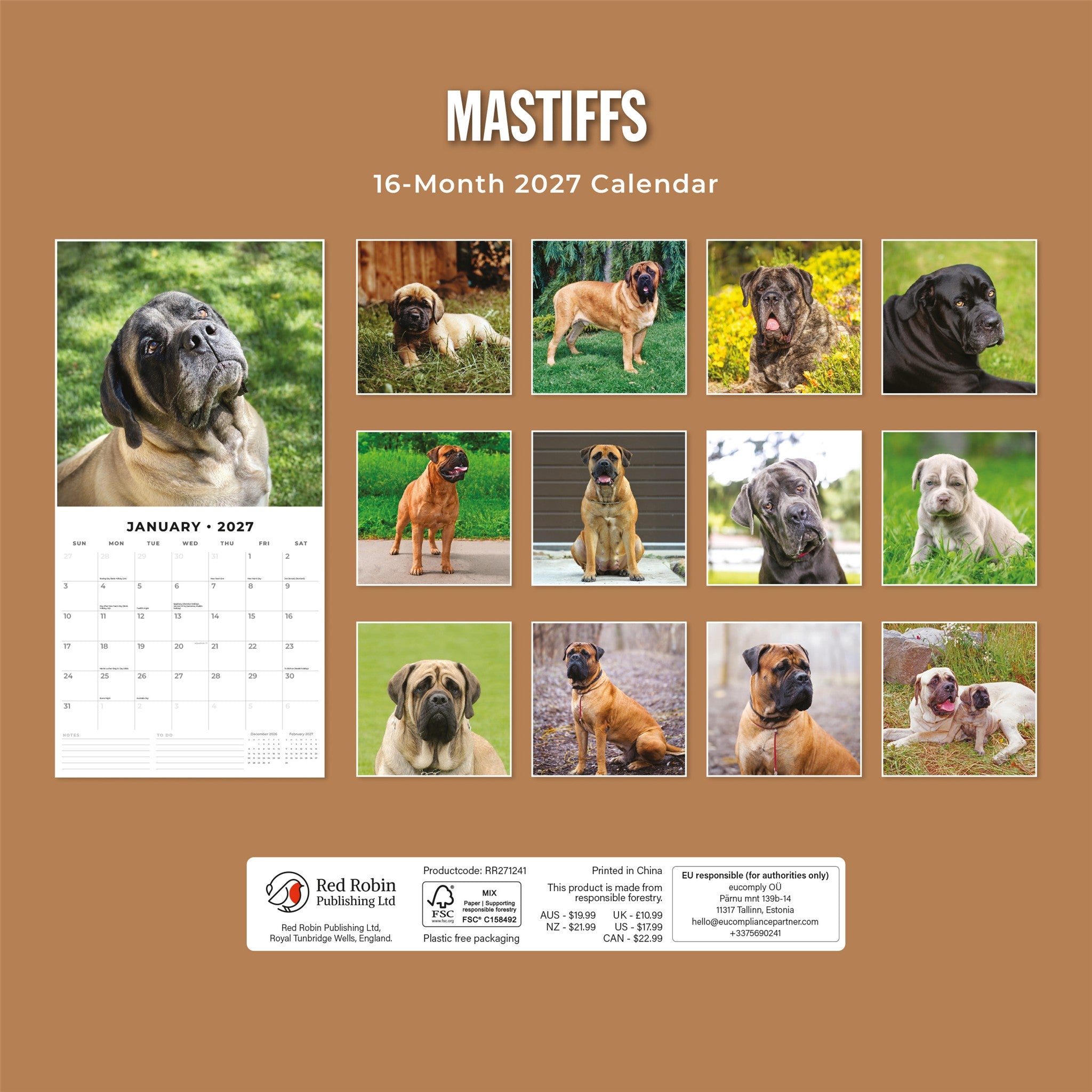 Mastiffs 2027 Wall Calendar
