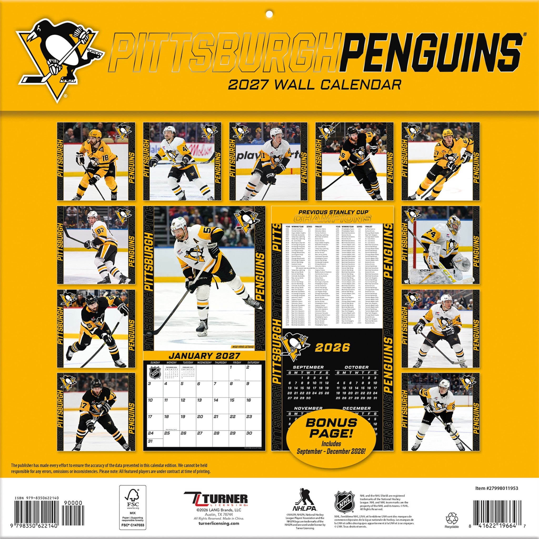 NHL Pittsburgh Penguins 2027 Wall Calendar