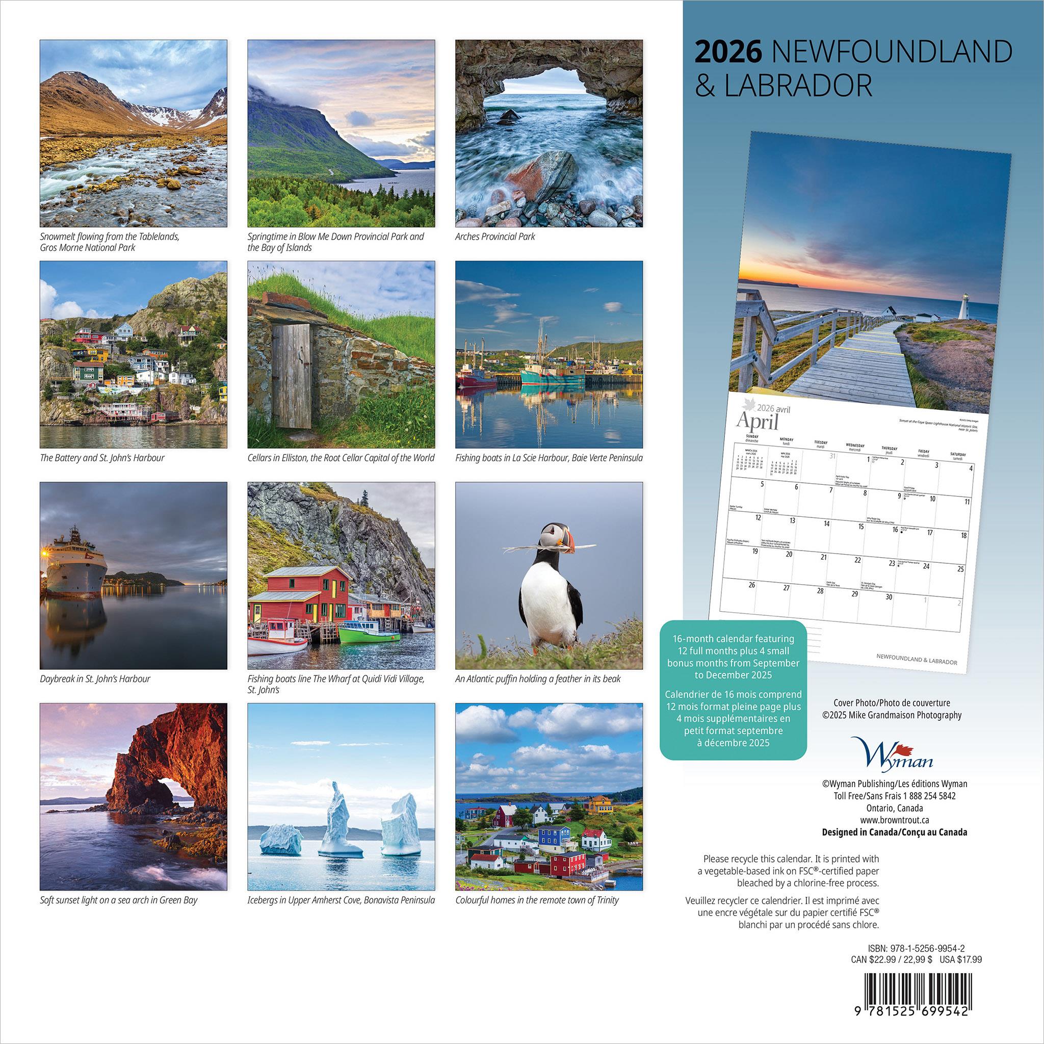 Newfoundland And Labrador 2026 Wall Calendar