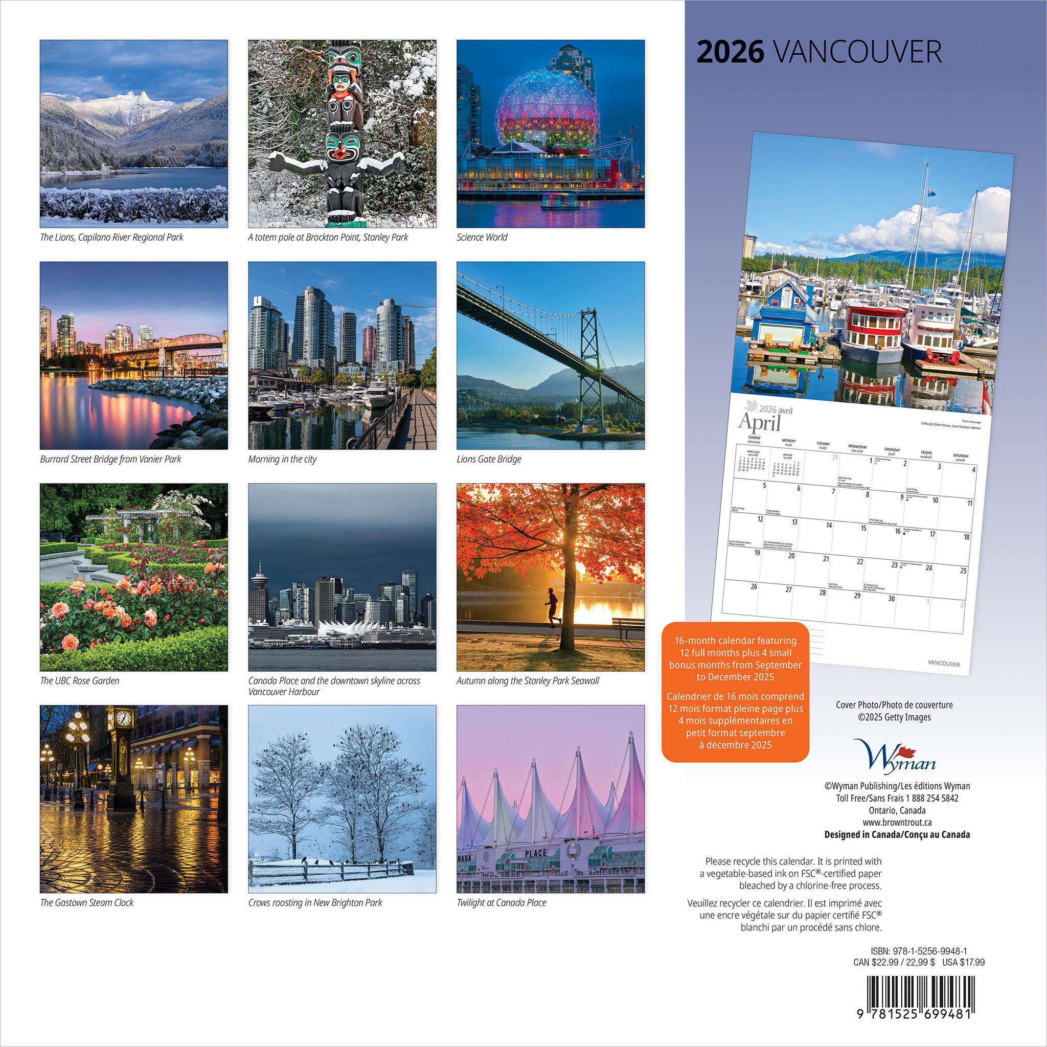 Vancouver 2026 Wall Calendar