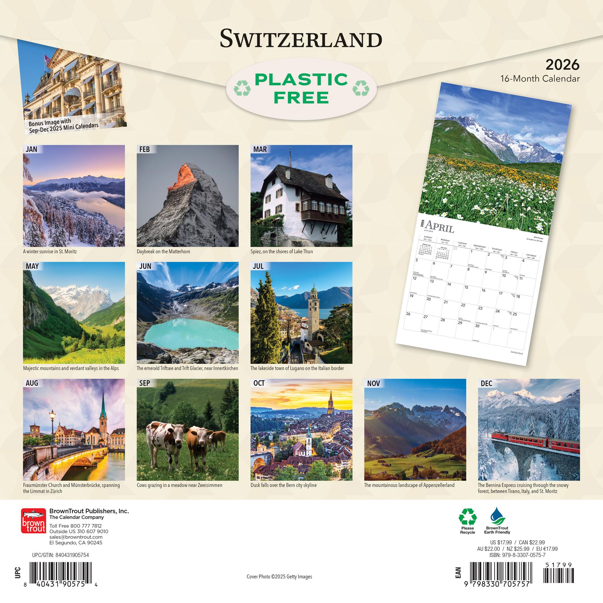 Switzerland 2026 Wall Calendar