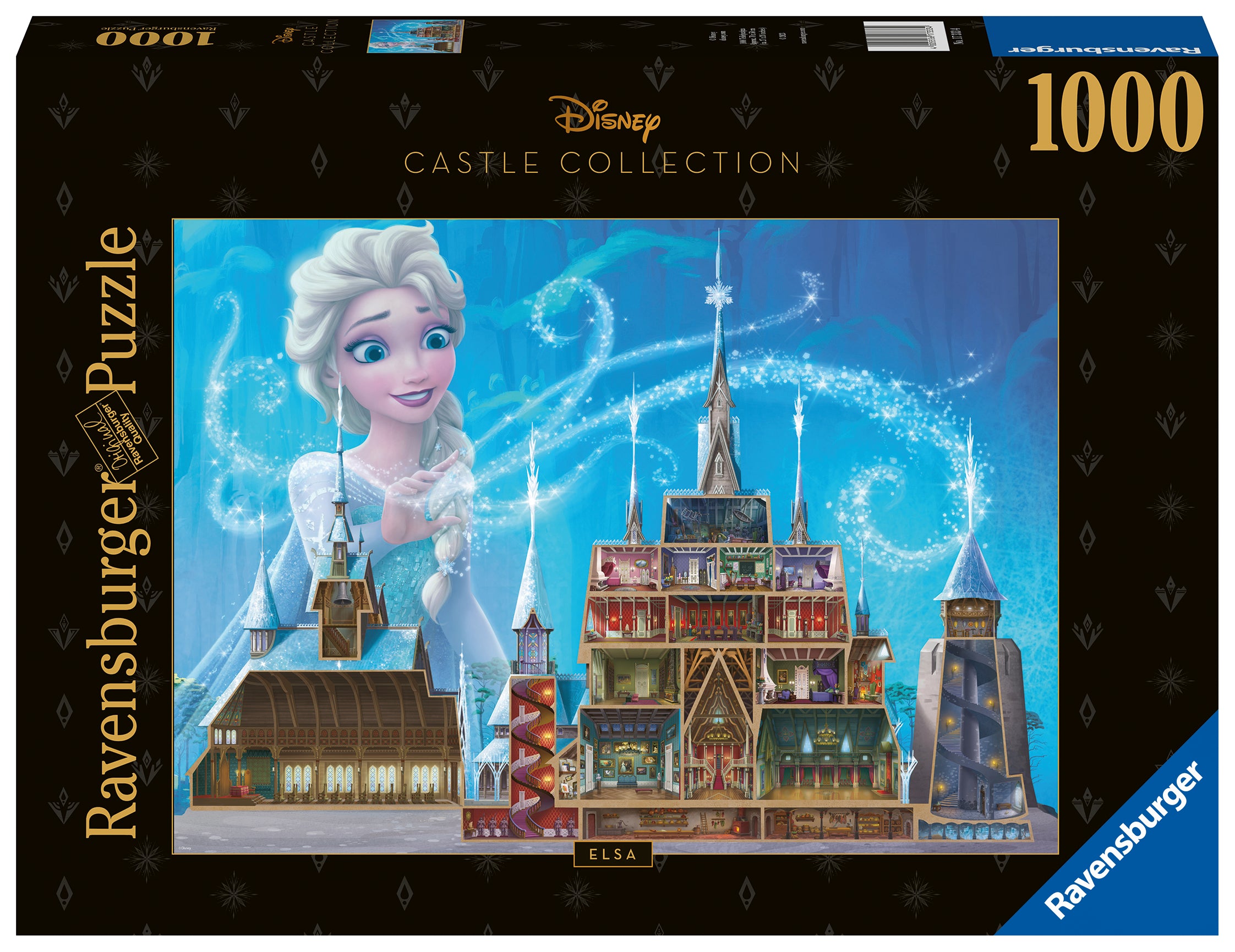A 1000-piece jigsaw puzzle featuring the Disney castle collection with Elsa from Frozen on the packaging.