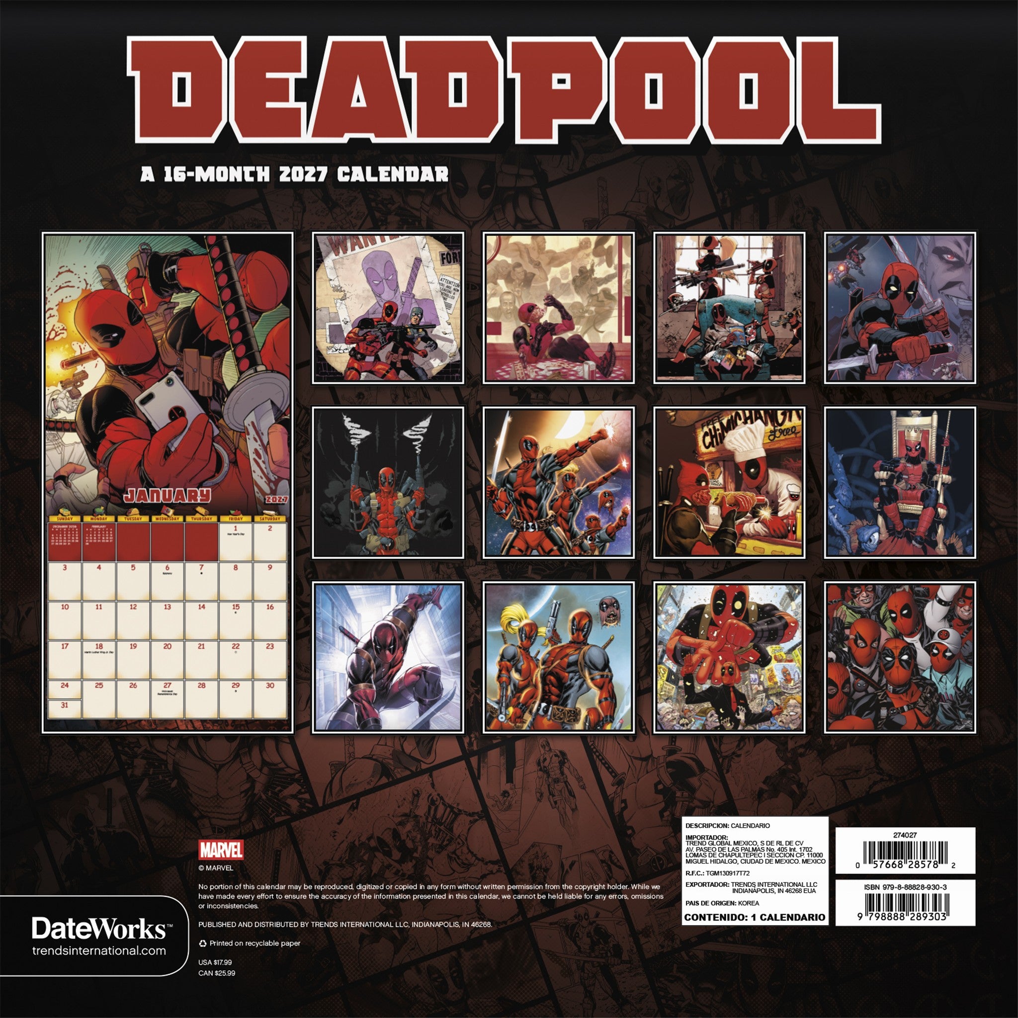 Deadpool 2027 Wall Calendar